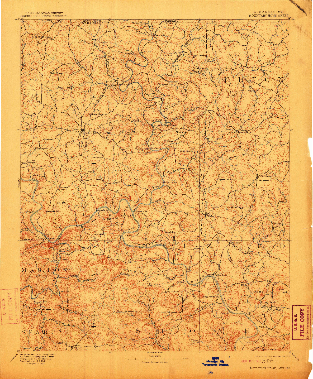 USGS 1:125000-SCALE QUADRANGLE FOR MOUNTAIN HOME, AR 1894