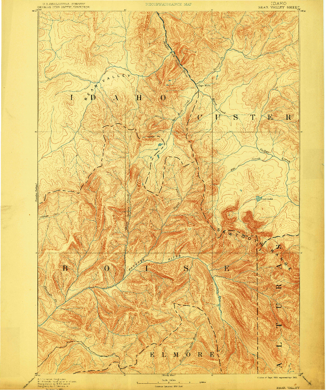 USGS 1:125000-SCALE QUADRANGLE FOR BEAR VALLEY, ID 1893