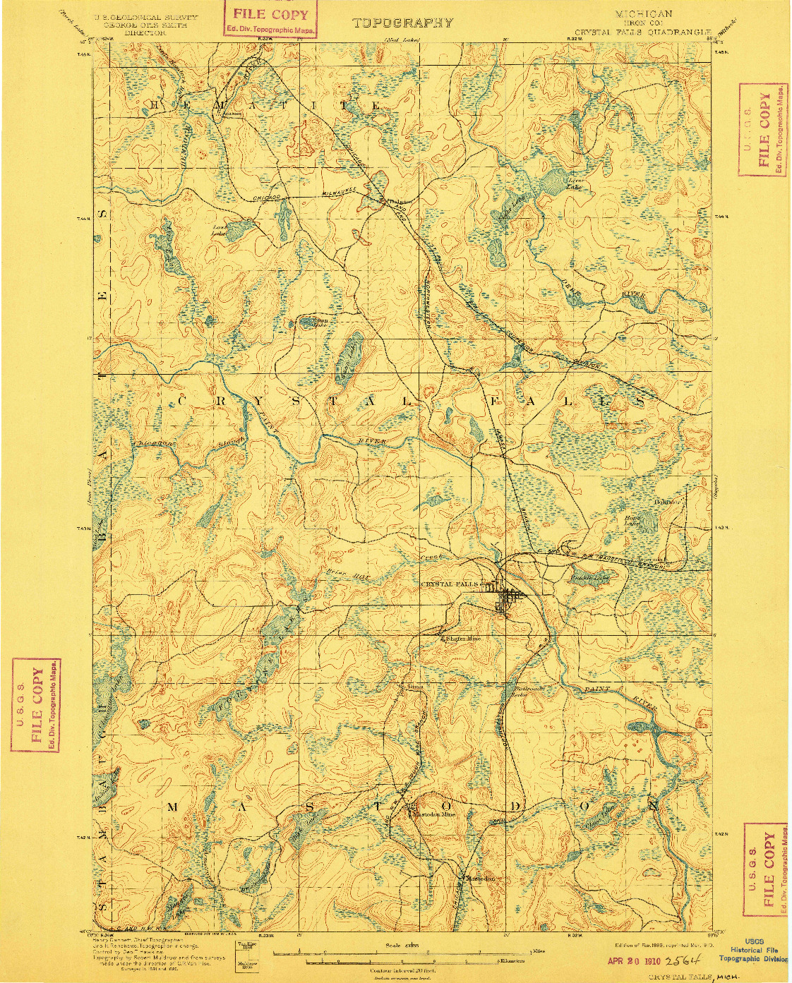 USGS 1:62500-SCALE QUADRANGLE FOR CRYSTAL FALLS, MI 1899