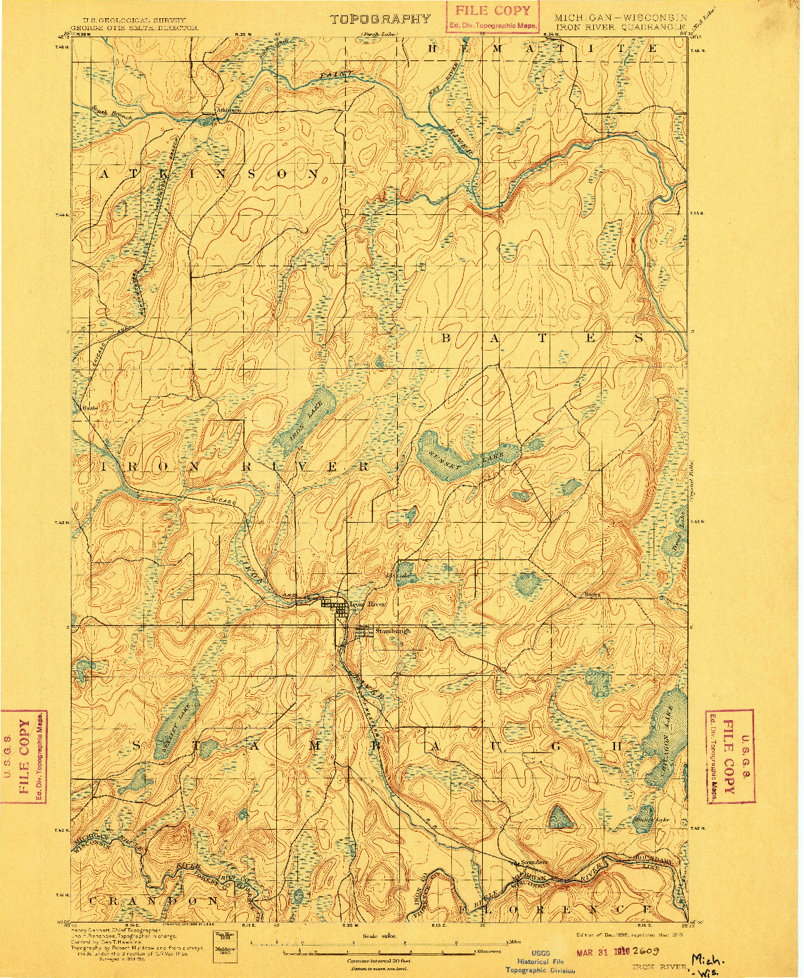 USGS 1:62500-SCALE QUADRANGLE FOR IRON RIVER, MI 1898