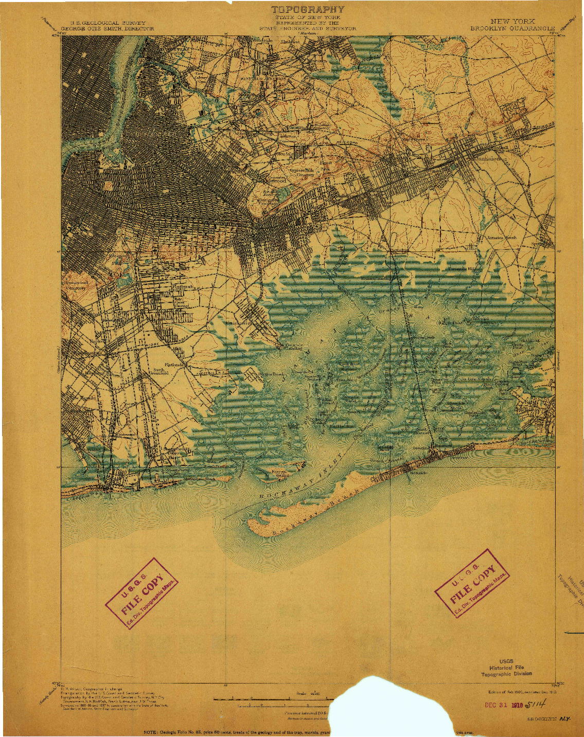 USGS 1:62500-SCALE QUADRANGLE FOR BROOKLYN, NY 1900