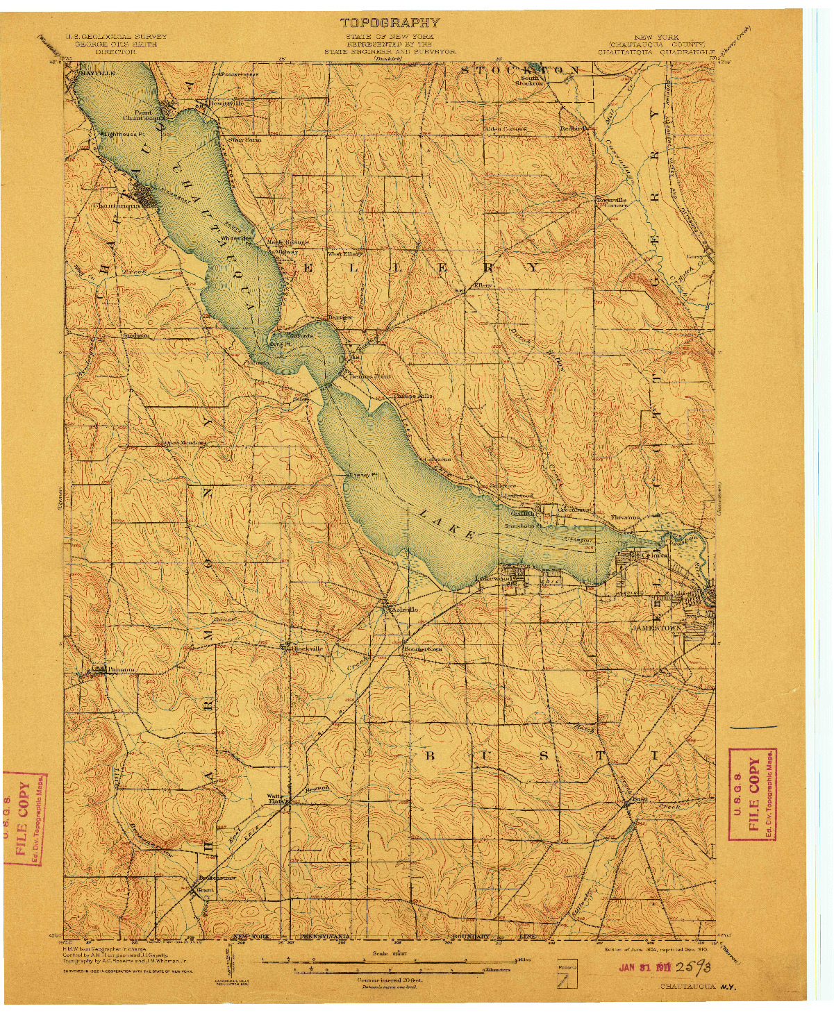 USGS 1:62500-SCALE QUADRANGLE FOR CHAUTAQUA, NY 1904