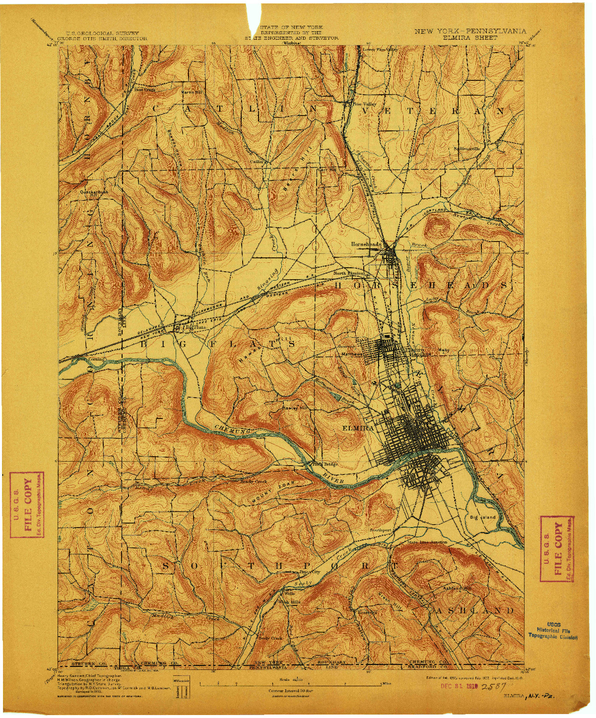 USGS 1:62500-SCALE QUADRANGLE FOR ELMIRA, NY 1895