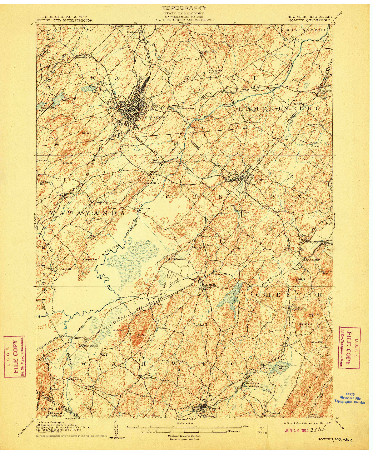 USGS 1:62500-SCALE QUADRANGLE FOR GOSHEN, NY 1908