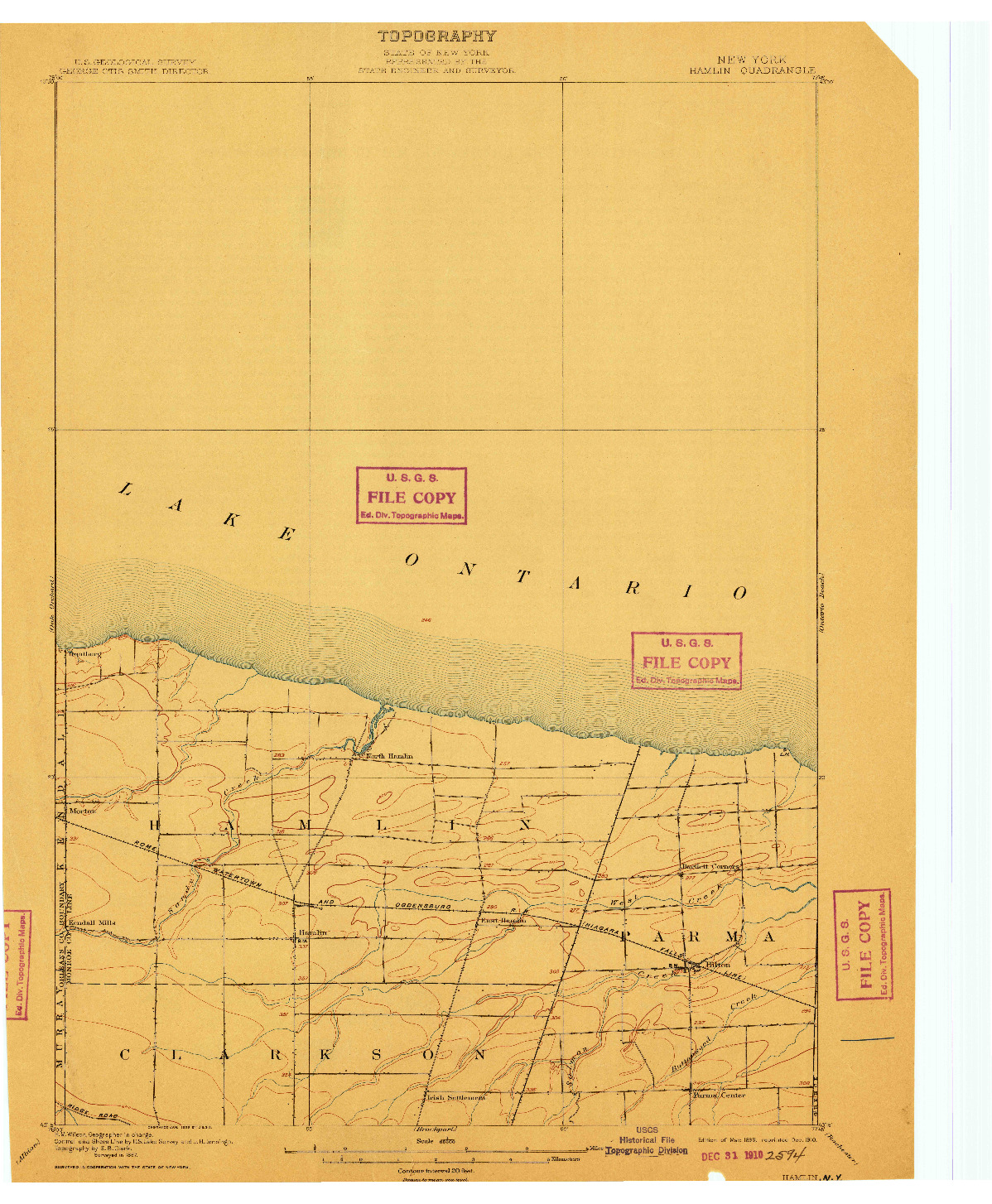 USGS 1:62500-SCALE QUADRANGLE FOR HAMLIN, NY 1899