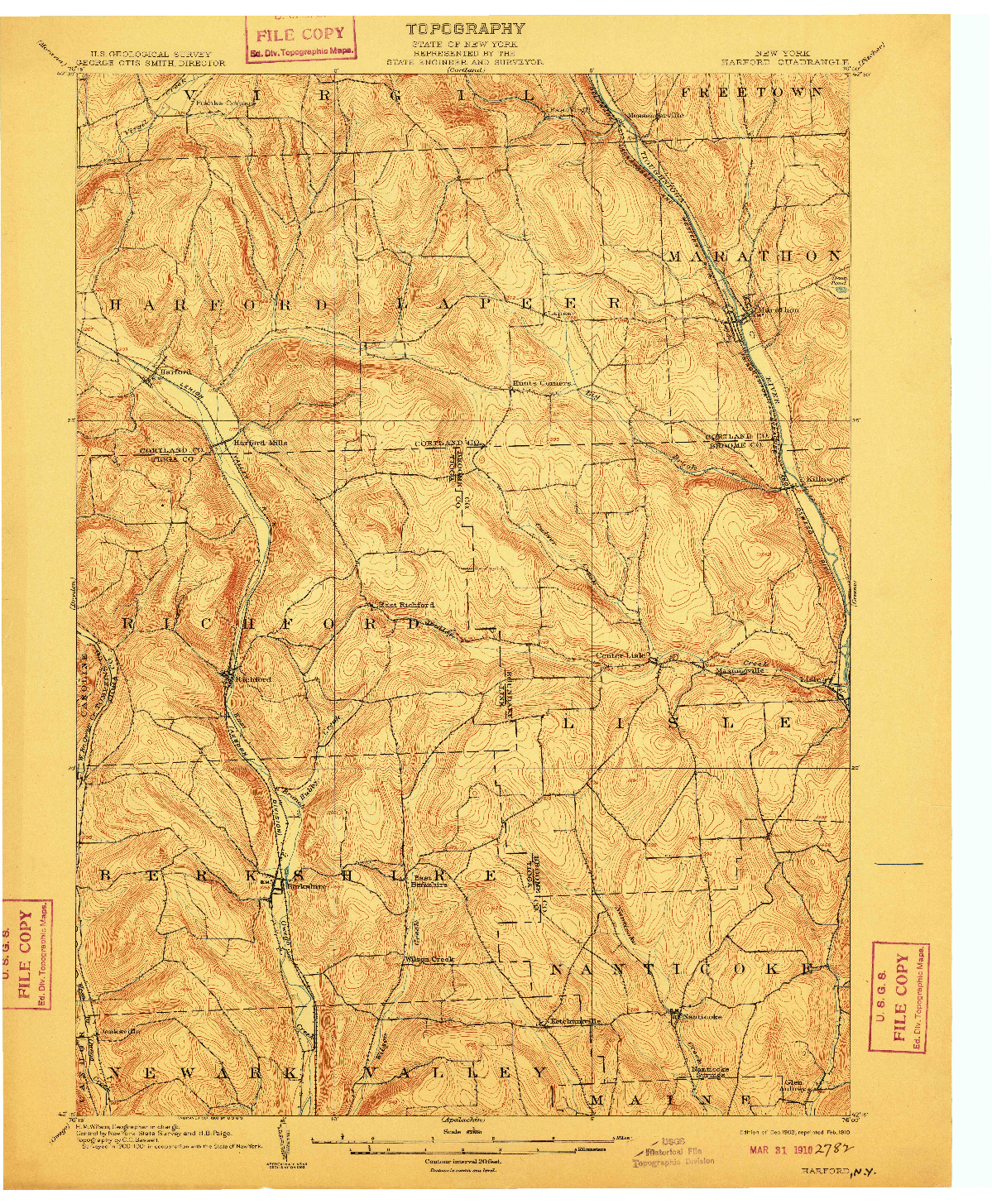 USGS 1:62500-SCALE QUADRANGLE FOR HARFORD, NY 1903