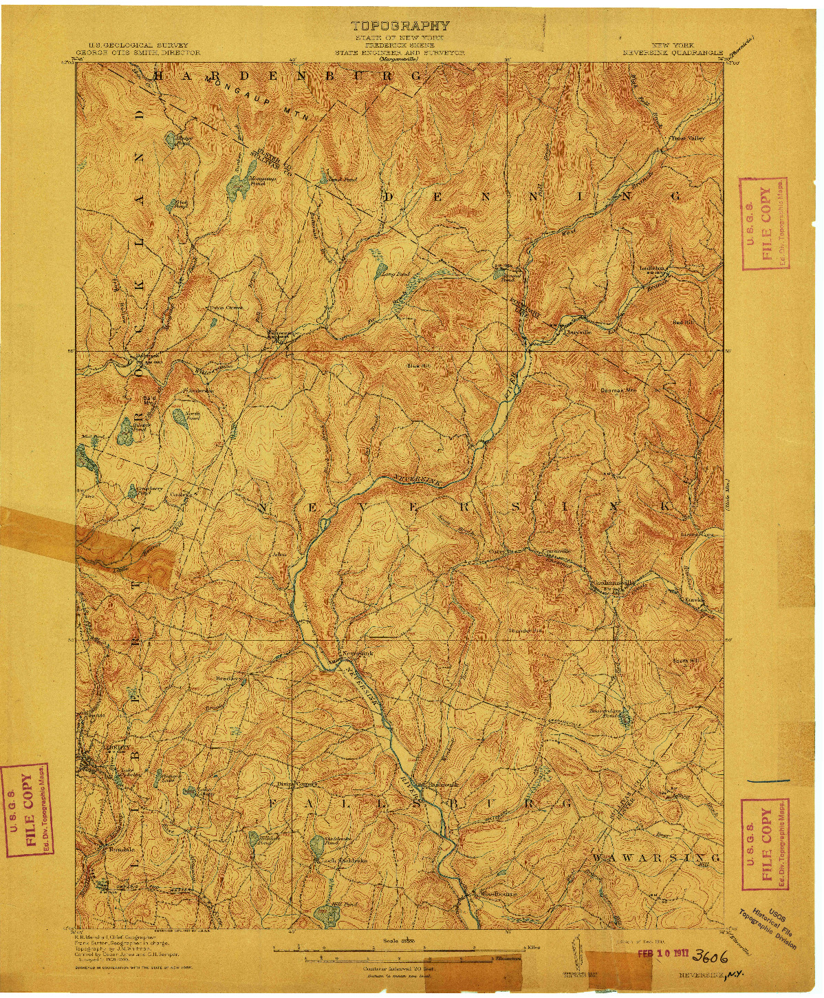 USGS 1:62500-SCALE QUADRANGLE FOR NEVERSINK, NY 1910