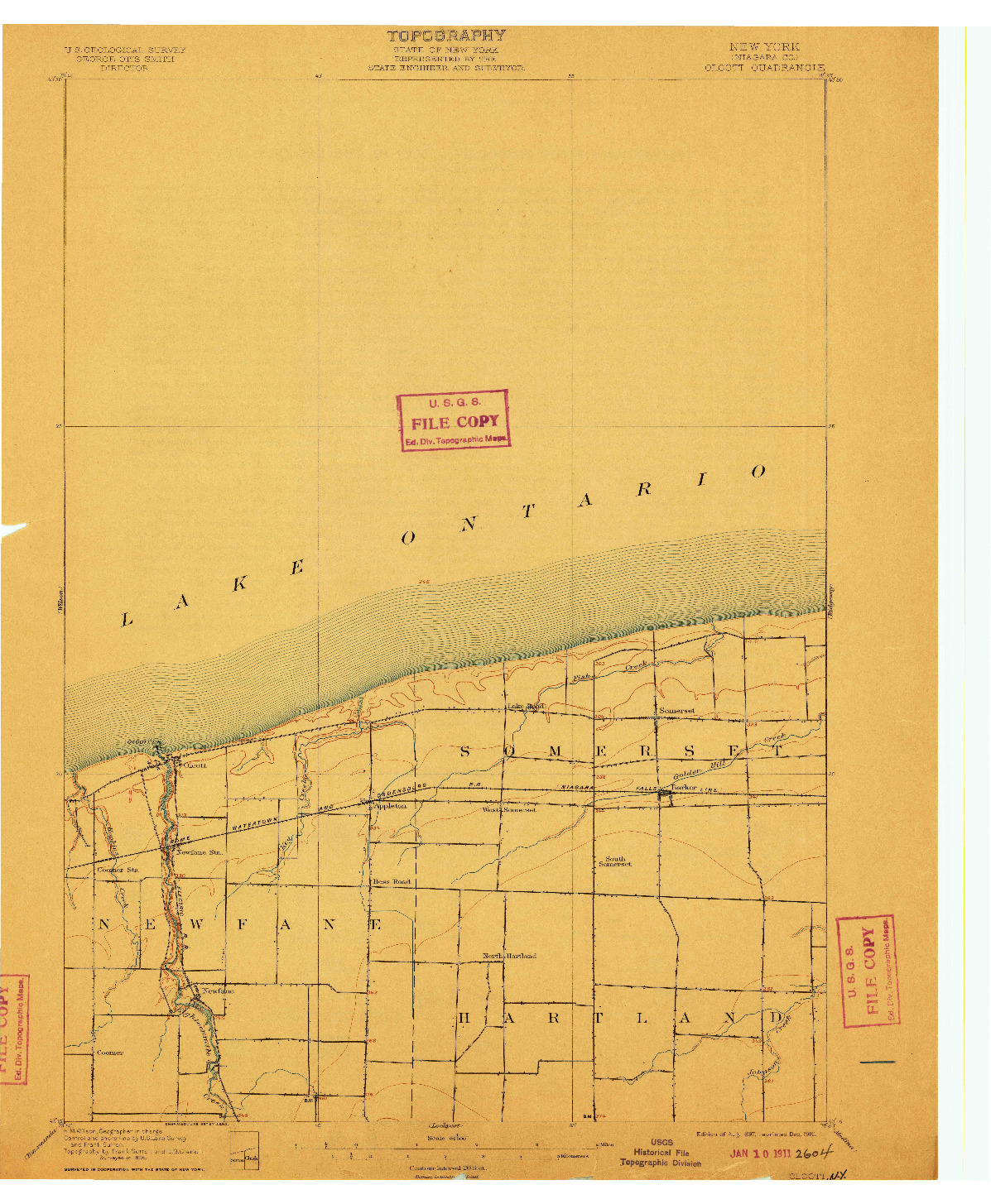 USGS 1:62500-SCALE QUADRANGLE FOR OLCOTT, NY 1897