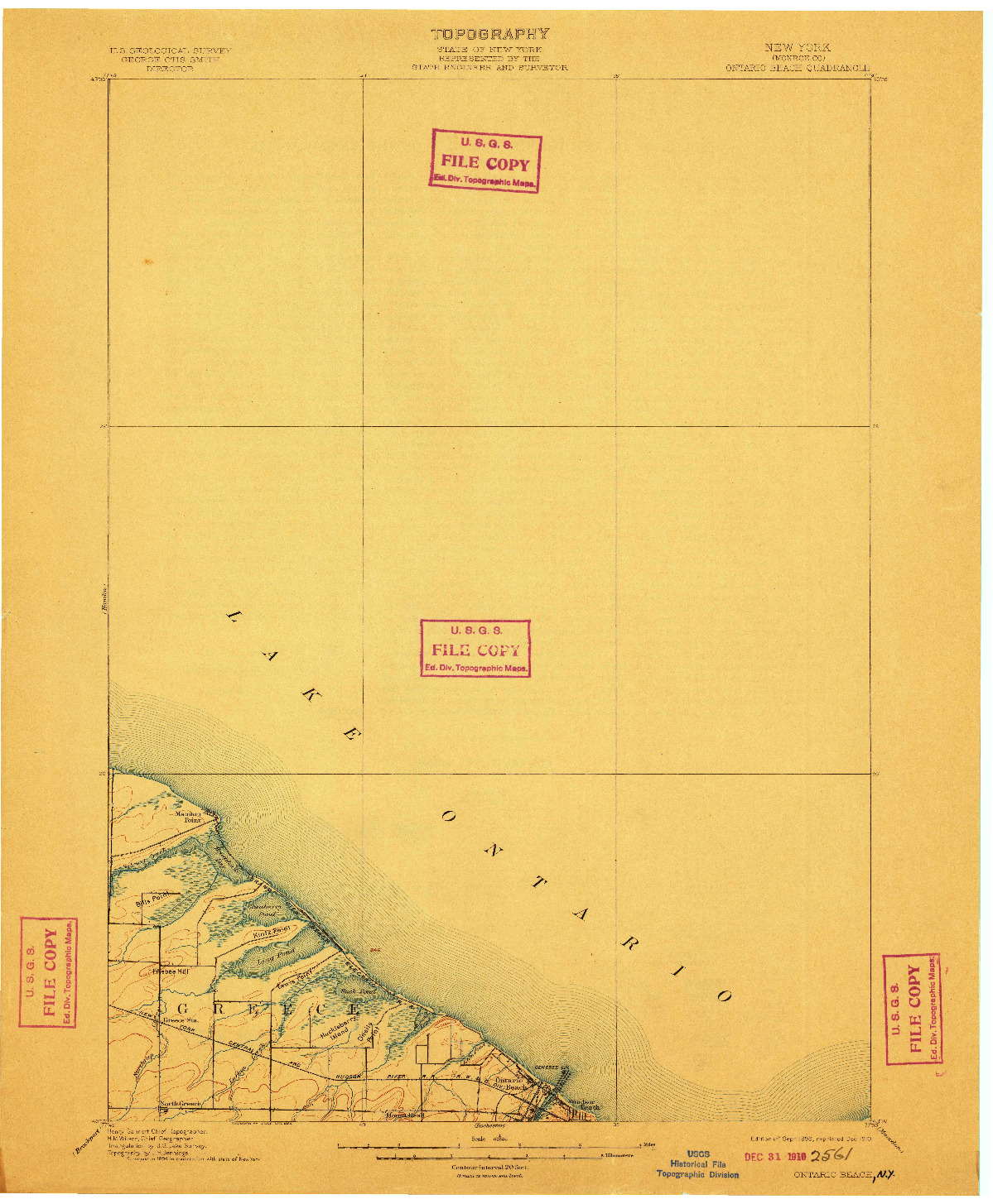 USGS 1:62500-SCALE QUADRANGLE FOR ONTARIO BEACH, NY 1899