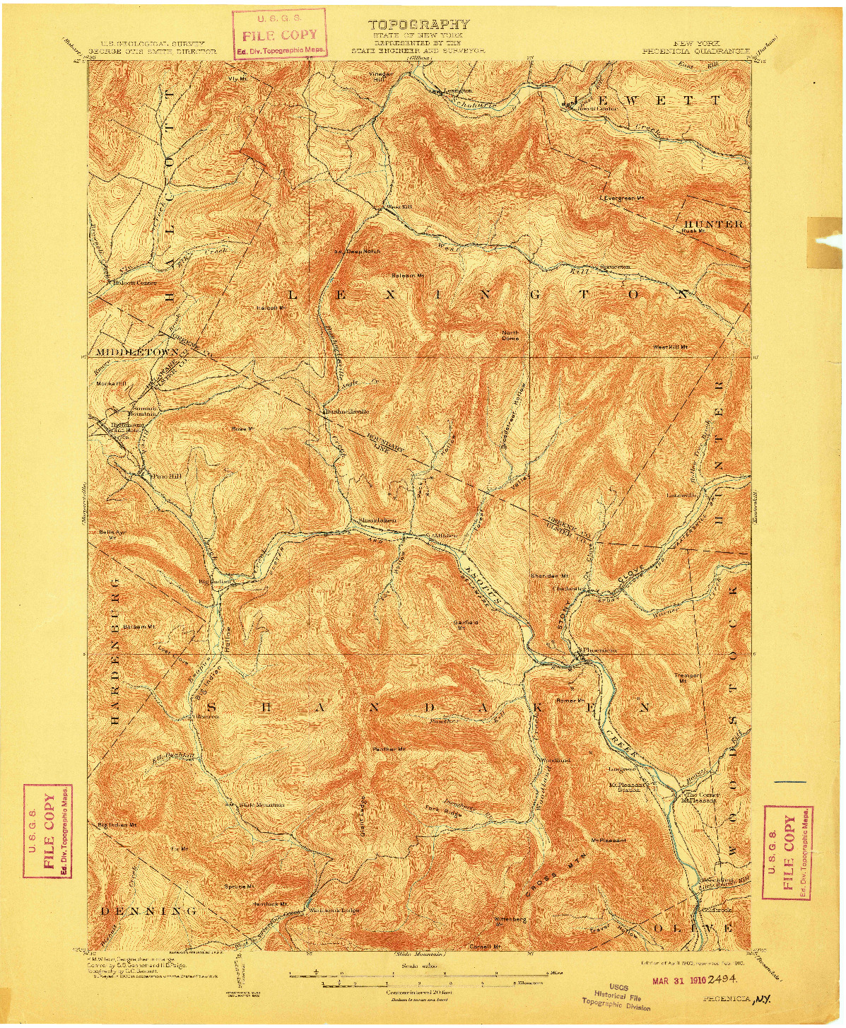 USGS 1:62500-SCALE QUADRANGLE FOR PHOENICIA, NY 1903