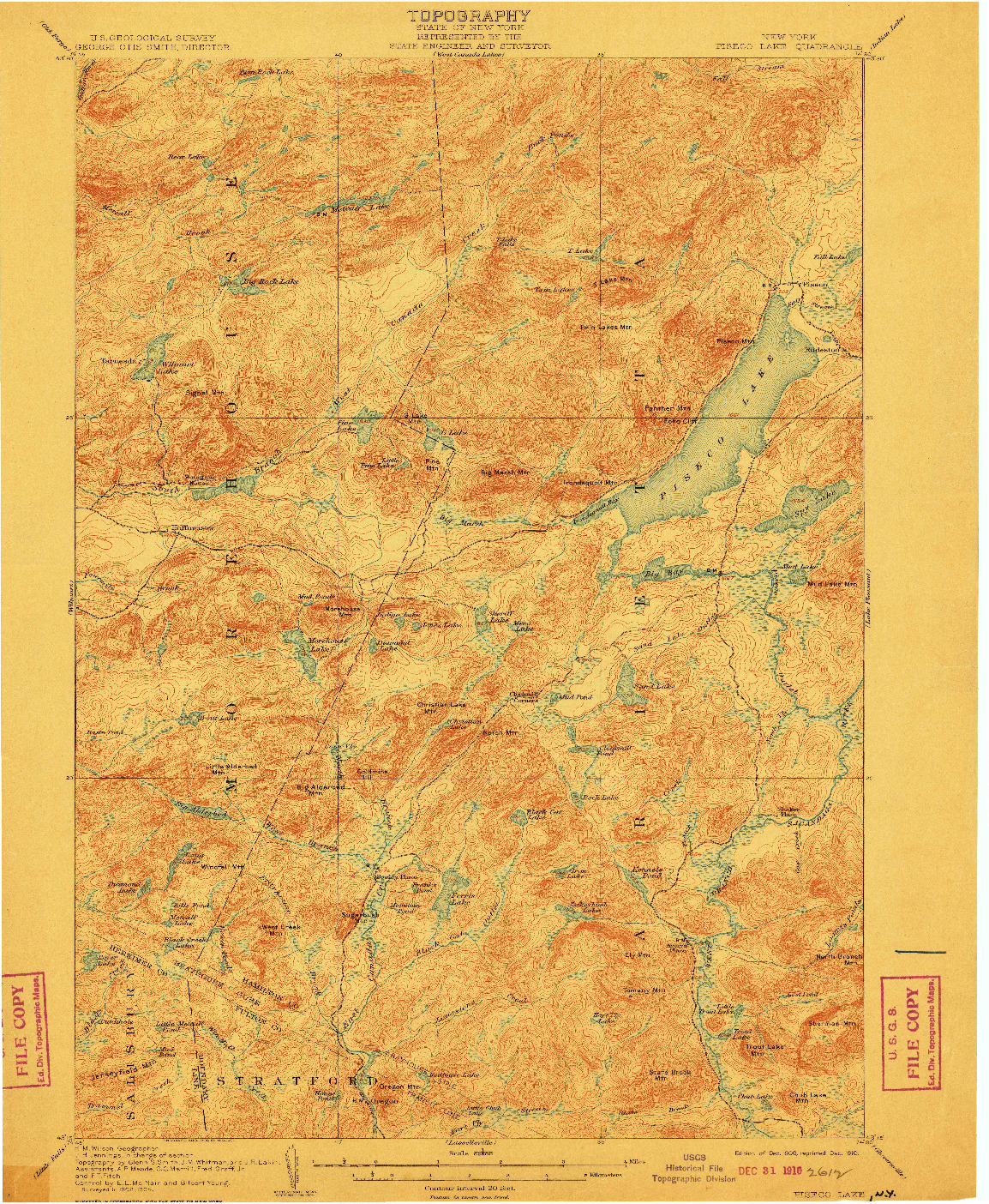 USGS 1:62500-SCALE QUADRANGLE FOR PISECO LAKE, NY 1906