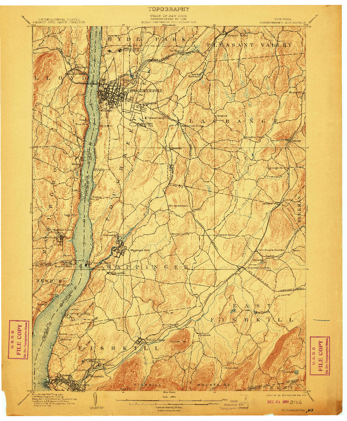 USGS 1:62500-SCALE QUADRANGLE FOR POUGHKEEPSIE, NY 1903