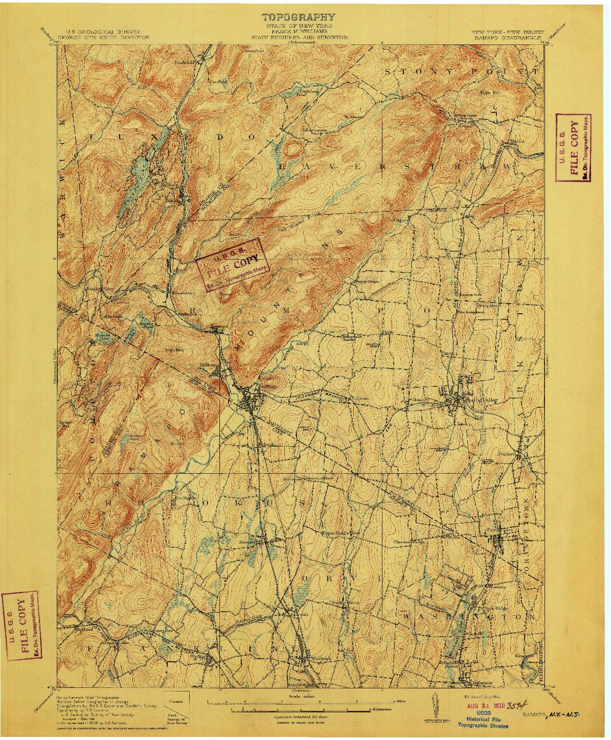 USGS 1:62500-SCALE QUADRANGLE FOR RAMAPO, NY 1910