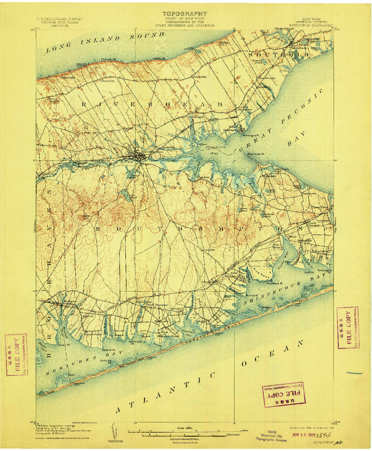 USGS 1:62500-SCALE QUADRANGLE FOR RIVERHEAD, NY 1904