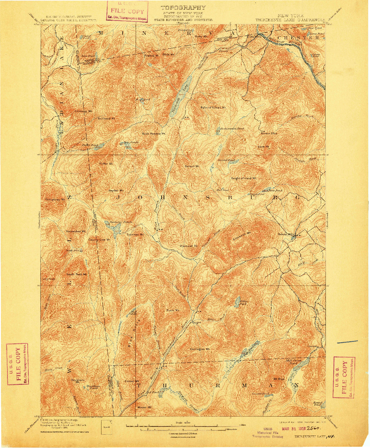 USGS 1:62500-SCALE QUADRANGLE FOR THIRTEENTH LAKE, NY 1898