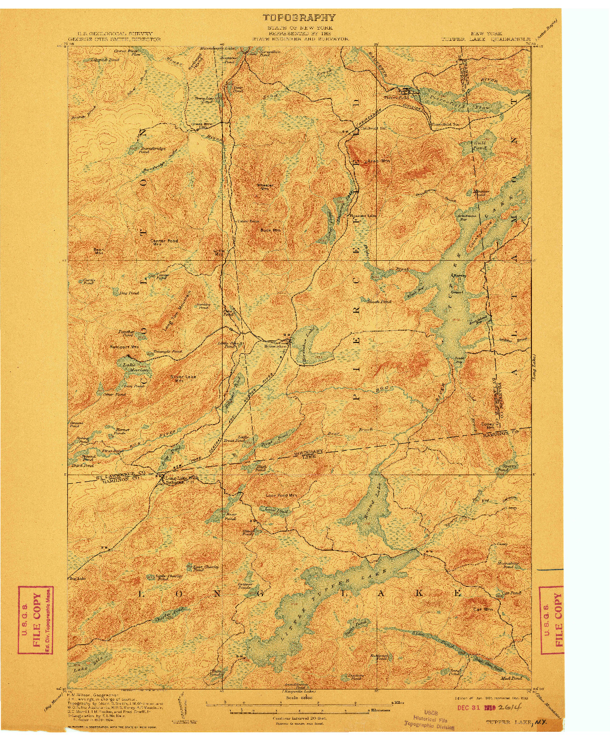 USGS 1:62500-SCALE QUADRANGLE FOR TUPPER LAKE, NY 1907