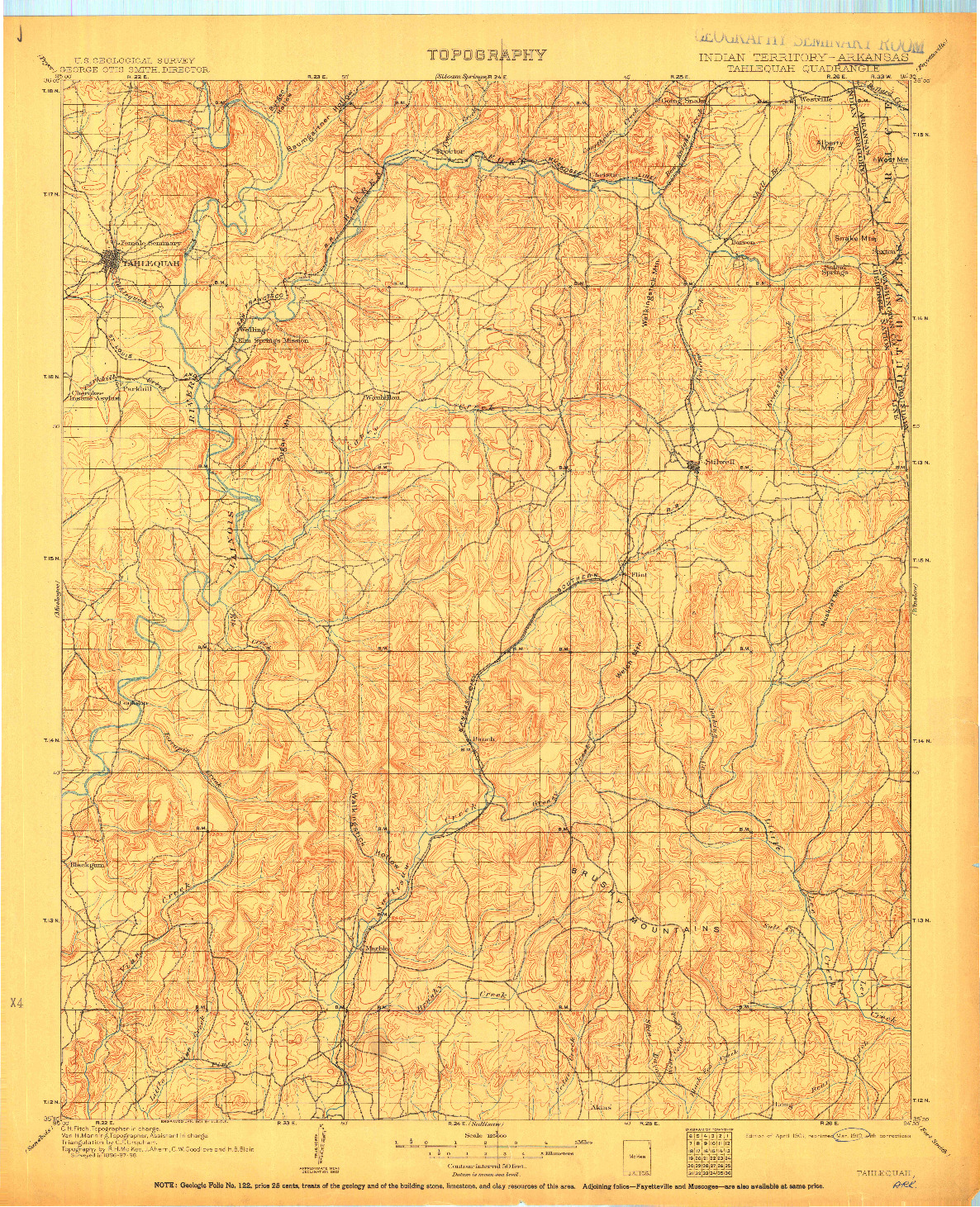 USGS 1:125000-SCALE QUADRANGLE FOR TAHLEQUAH, IT 1901