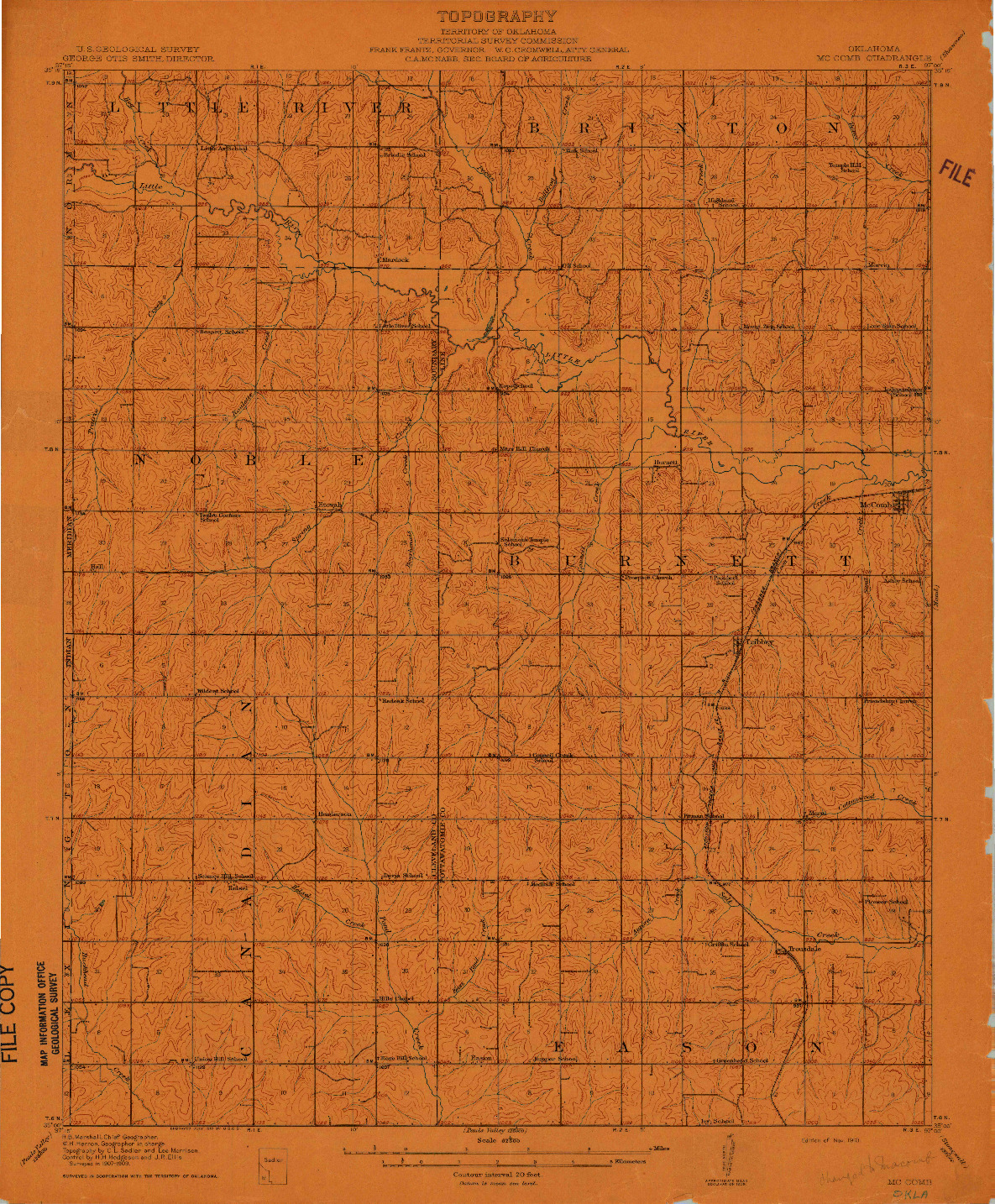 USGS 1:62500-SCALE QUADRANGLE FOR MCCOMB, OK 1910