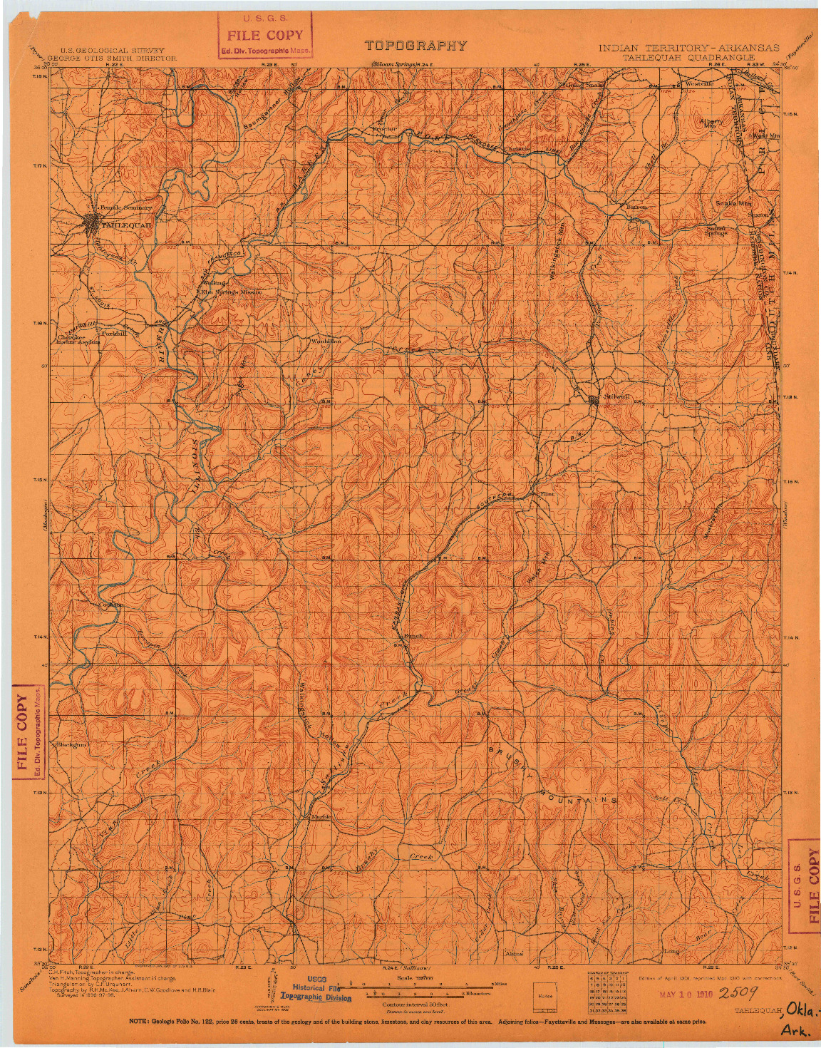 USGS 1:125000-SCALE QUADRANGLE FOR TAHLEQUAH, OK 1901