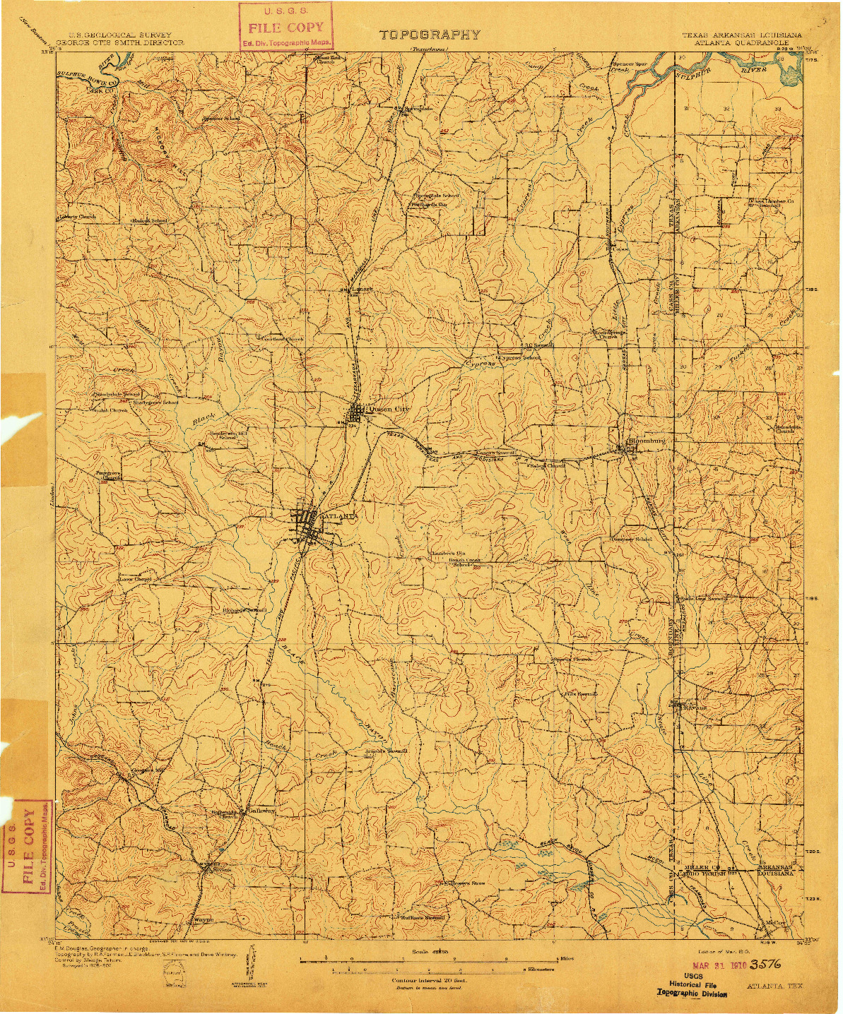 USGS 1:62500-SCALE QUADRANGLE FOR ATLANTA, TX 1910