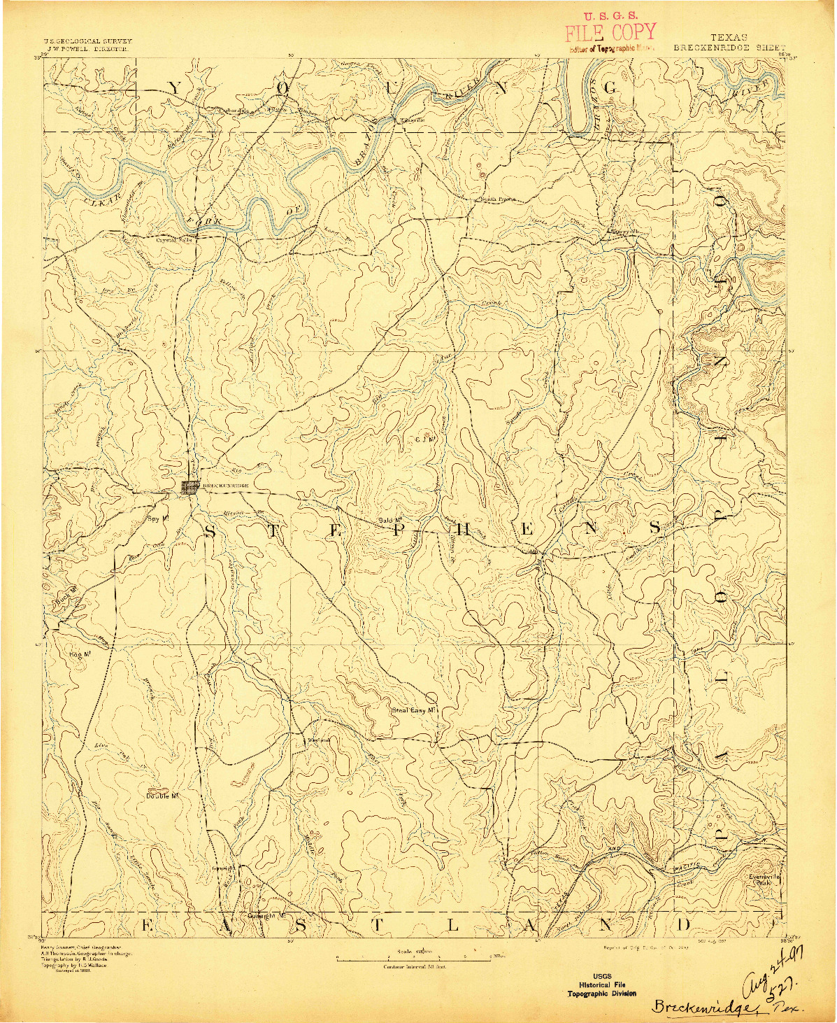 USGS 1:125000-SCALE QUADRANGLE FOR BRECKENRIDGE, TX 1890