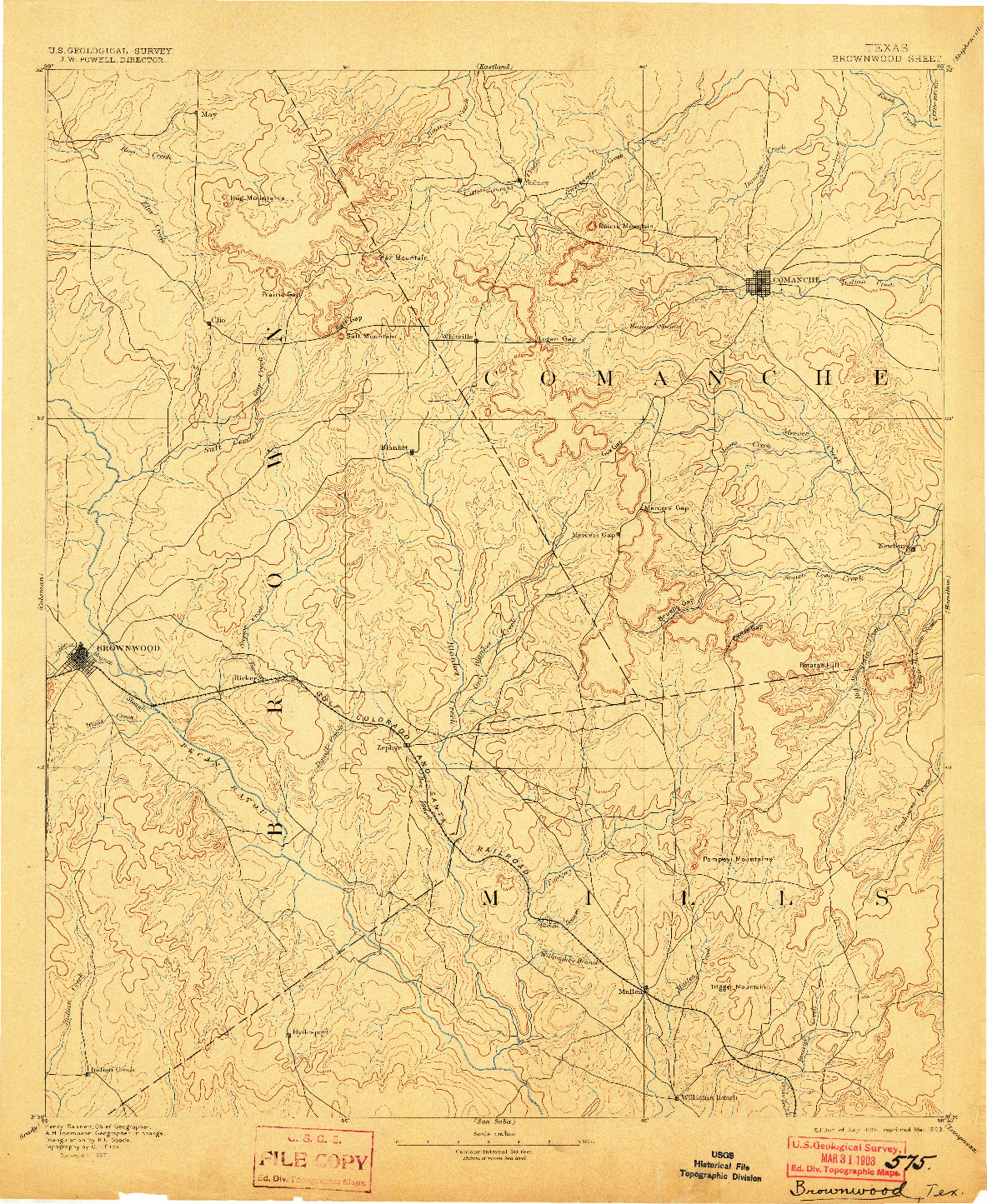 USGS 1:125000-SCALE QUADRANGLE FOR BROWNWOOD, TX 1894