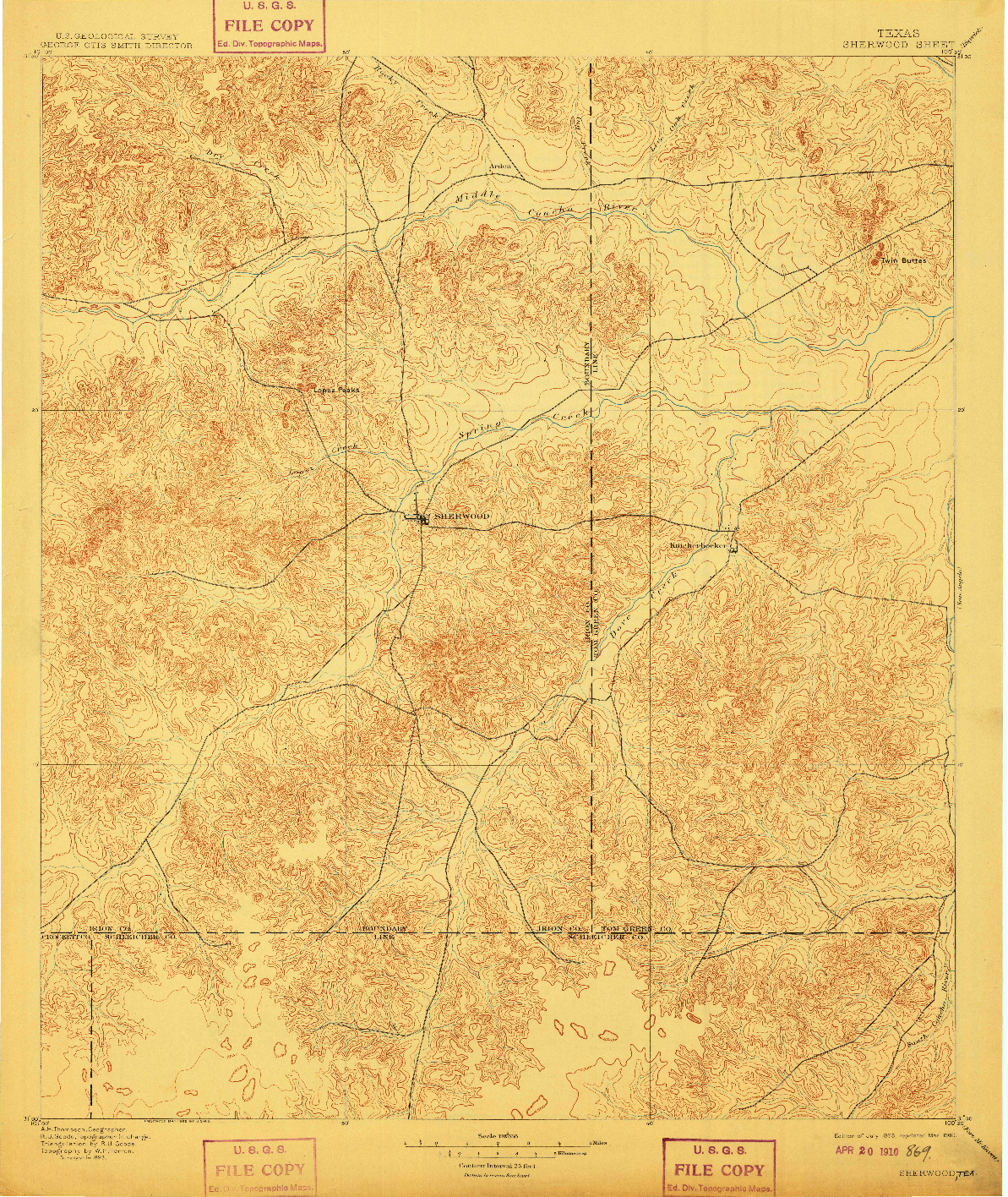 USGS 1:125000-SCALE QUADRANGLE FOR SHERWOOD, TX 1895