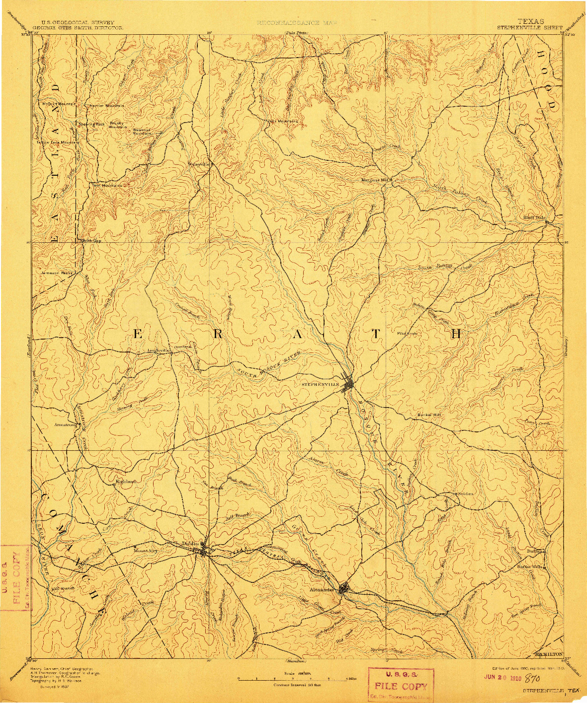 USGS 1:125000-SCALE QUADRANGLE FOR STEPHENVILLE, TX 1890