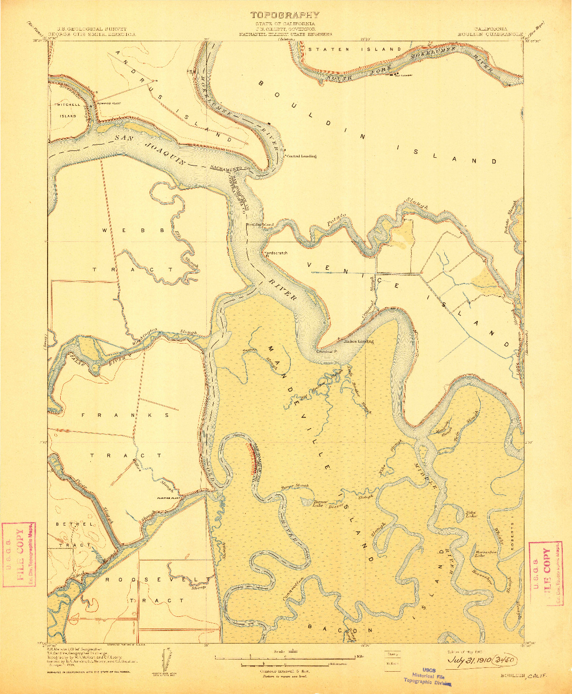 USGS 1:31680-SCALE QUADRANGLE FOR BOULDIN, CA 1910