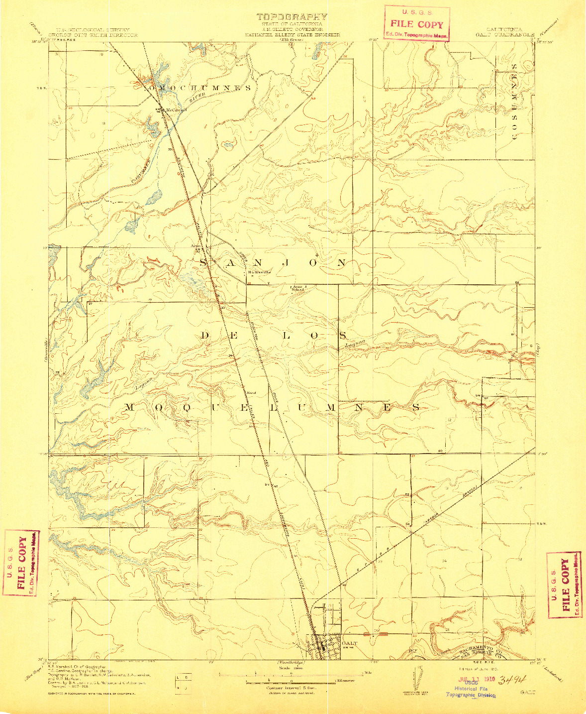 USGS 1:31680-SCALE QUADRANGLE FOR GALT, CA 1910