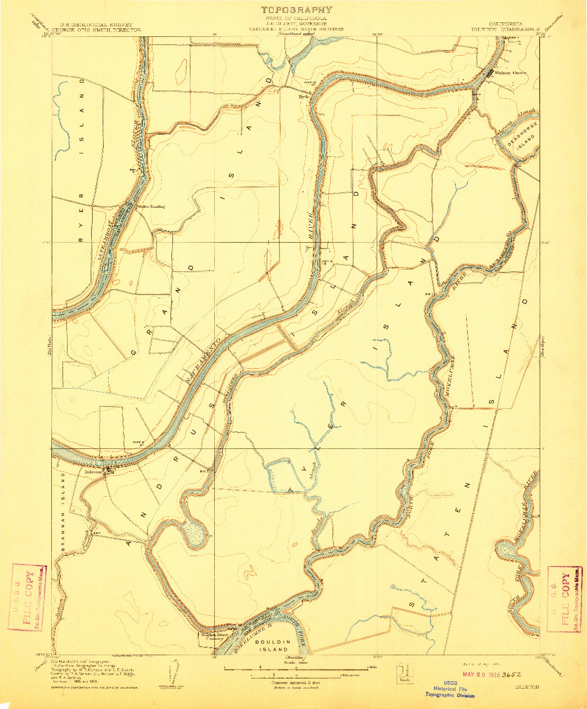 USGS 1:31680-SCALE QUADRANGLE FOR ISLETON, CA 1910