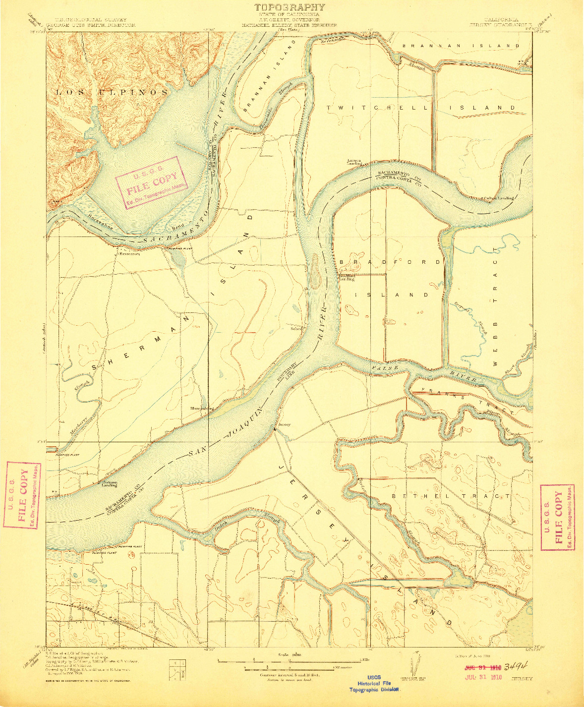 USGS 1:31680-SCALE QUADRANGLE FOR JERSEY, CA 1910