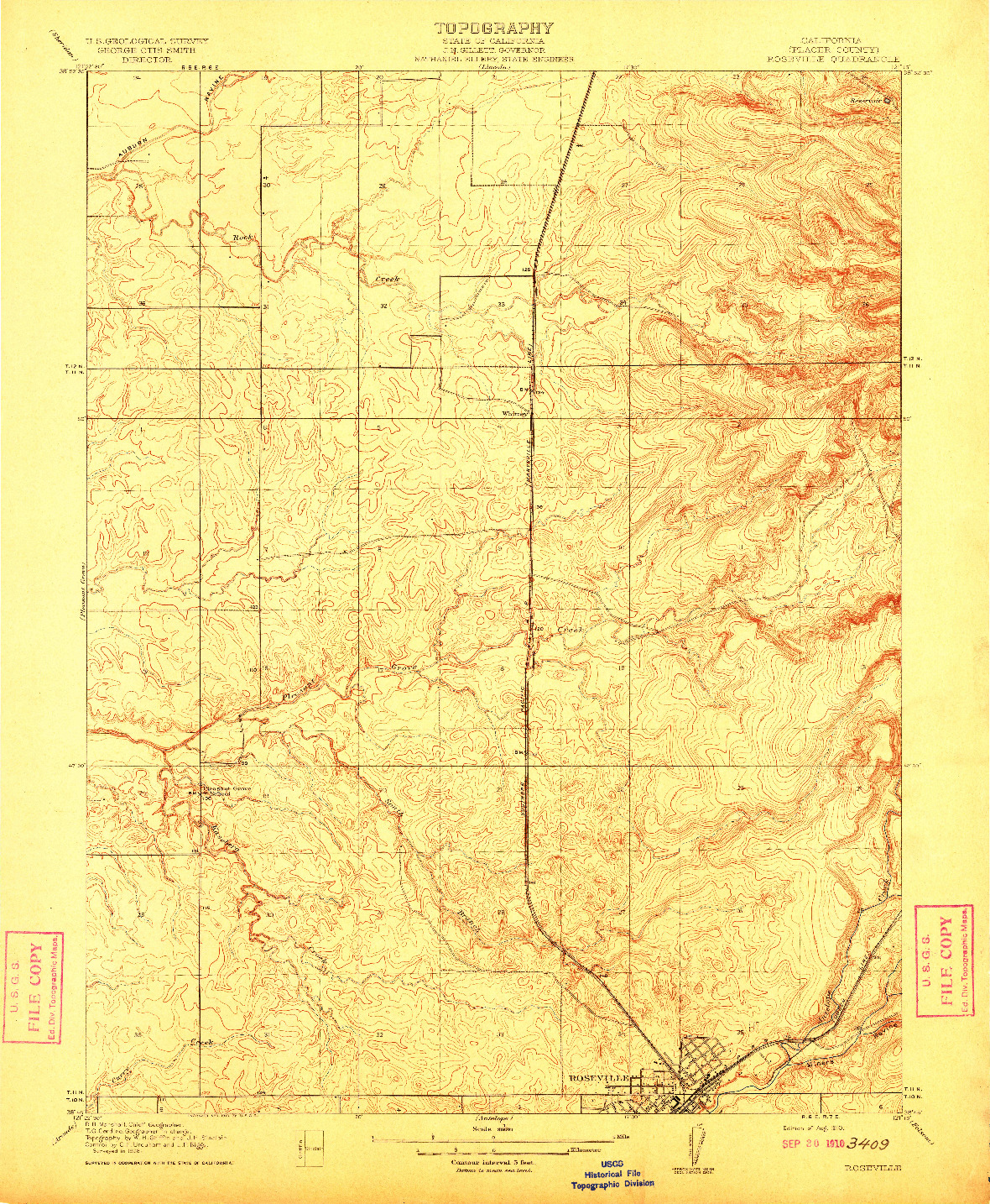 USGS 1:31680-SCALE QUADRANGLE FOR ROSEVILLE, CA 1910