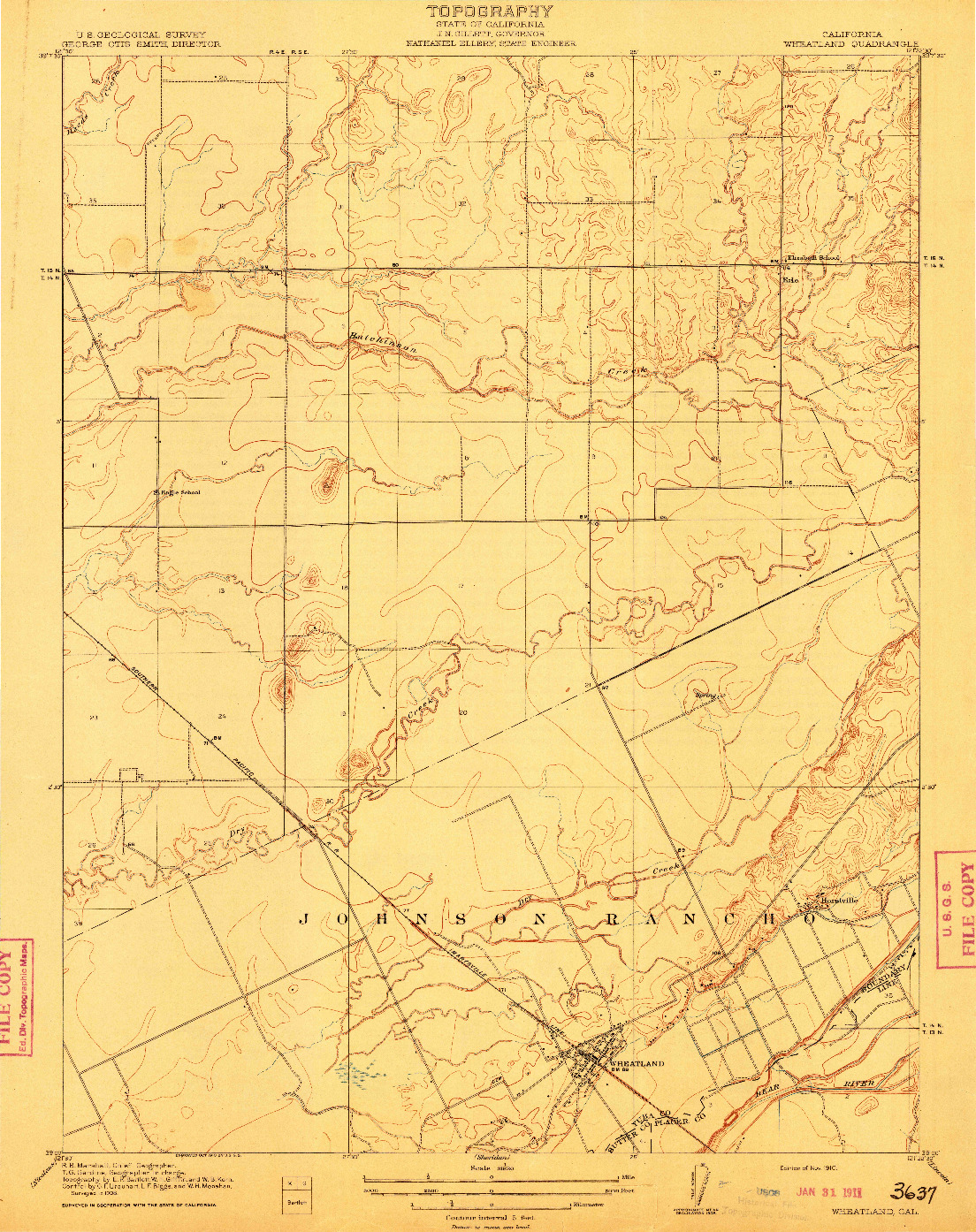 USGS 1:31680-SCALE QUADRANGLE FOR WHEATLAND, CA 1910