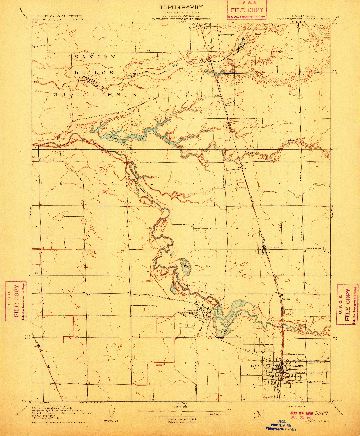 USGS 1:31680-SCALE QUADRANGLE FOR WOODBRIDGE, CA 1910