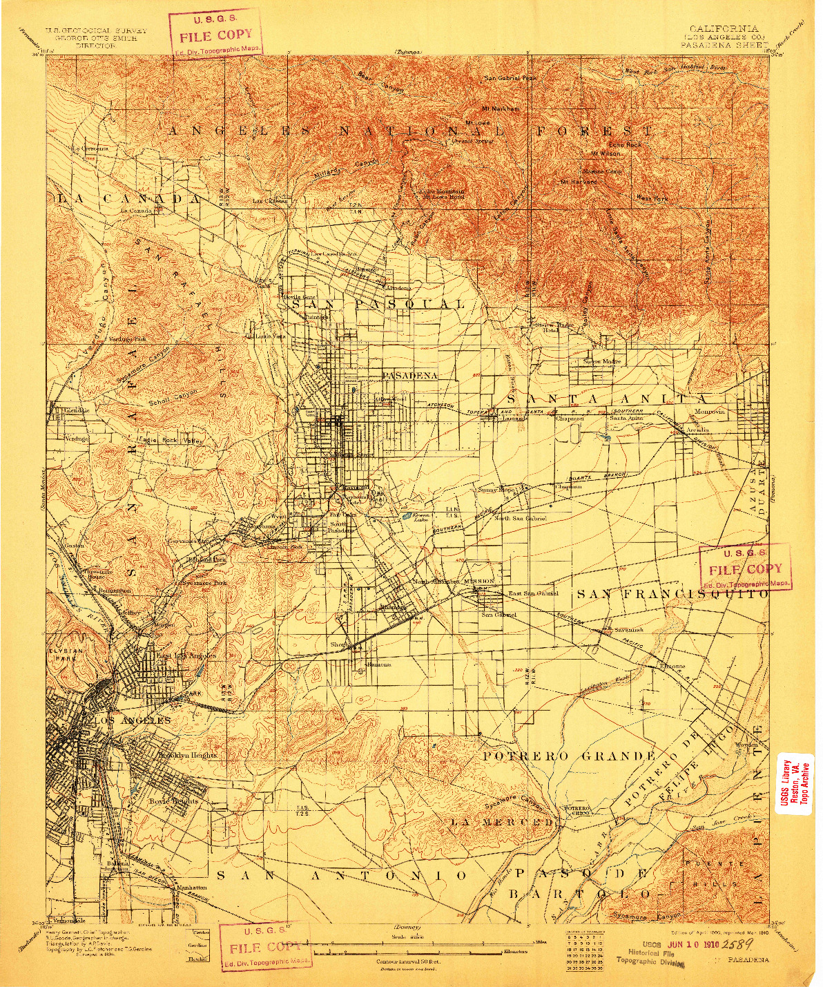 USGS 1:62500-SCALE QUADRANGLE FOR PASADENA, CA 1900