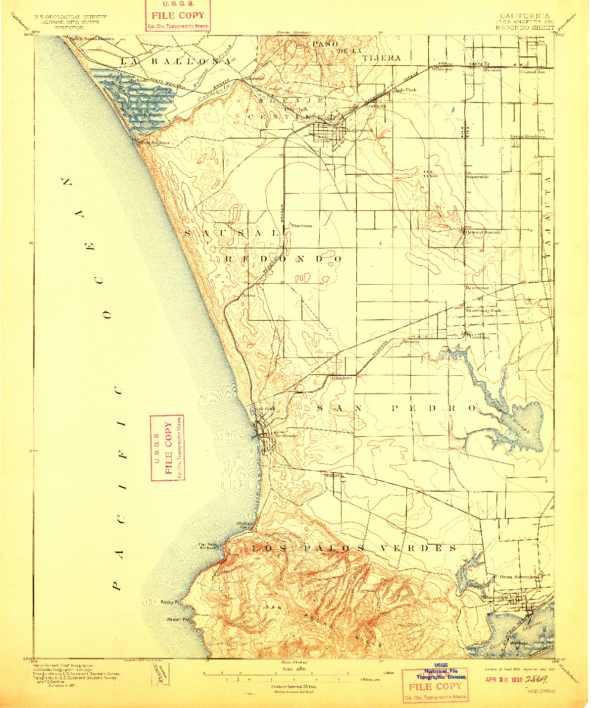 USGS 1:62500-SCALE QUADRANGLE FOR REDONDO, CA 1896