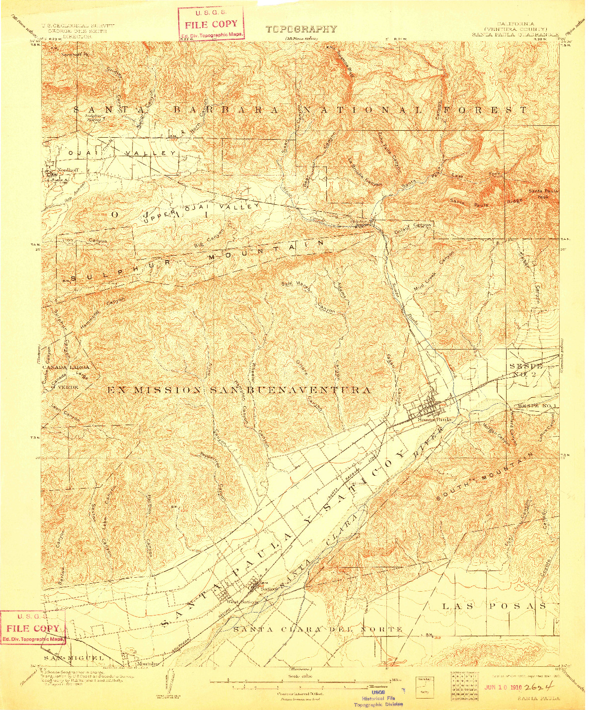 USGS 1:62500-SCALE QUADRANGLE FOR SANTA PAULA, CA 1903