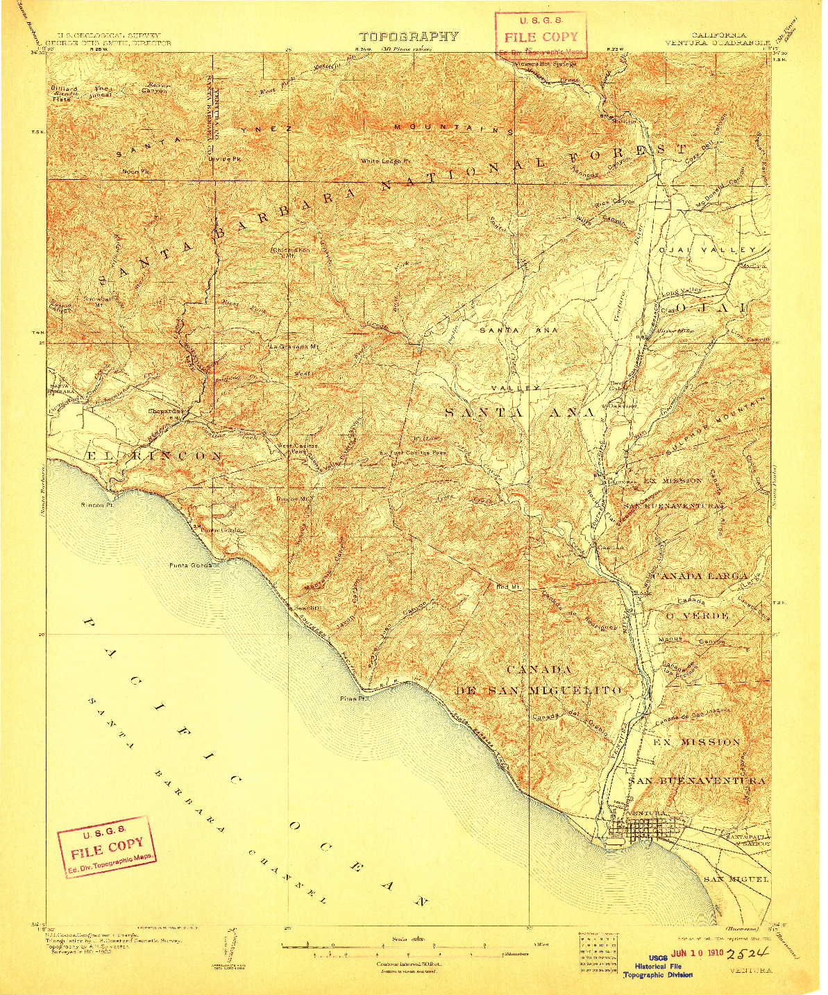 USGS 1:62500-SCALE QUADRANGLE FOR VENTURA, CA 1904