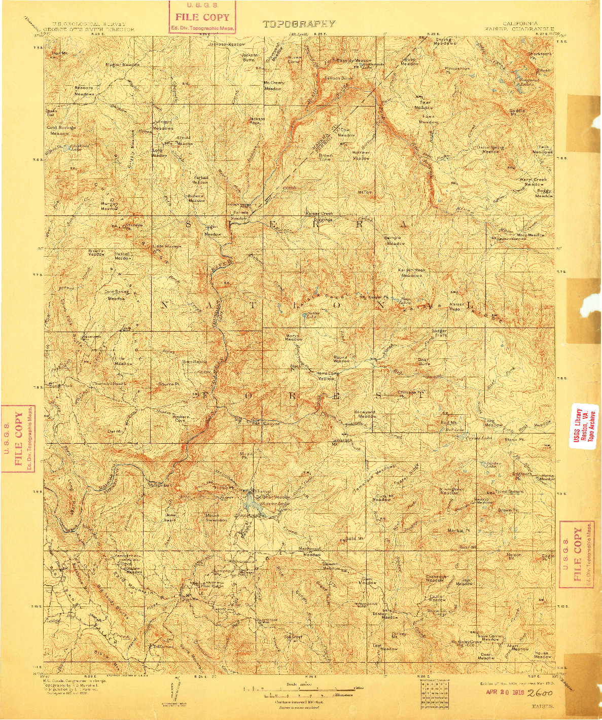 USGS 1:125000-SCALE QUADRANGLE FOR KAISER, CA 1904