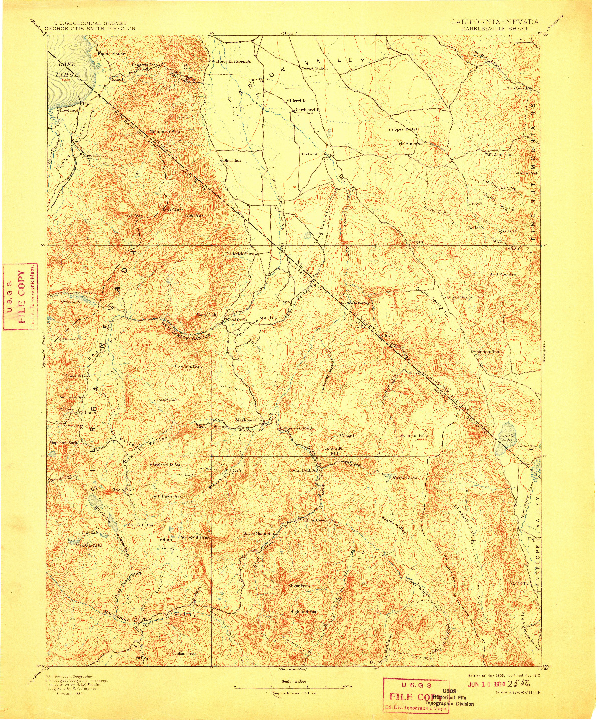 USGS 1:125000-SCALE QUADRANGLE FOR MARKLEEVILLE, CA 1893