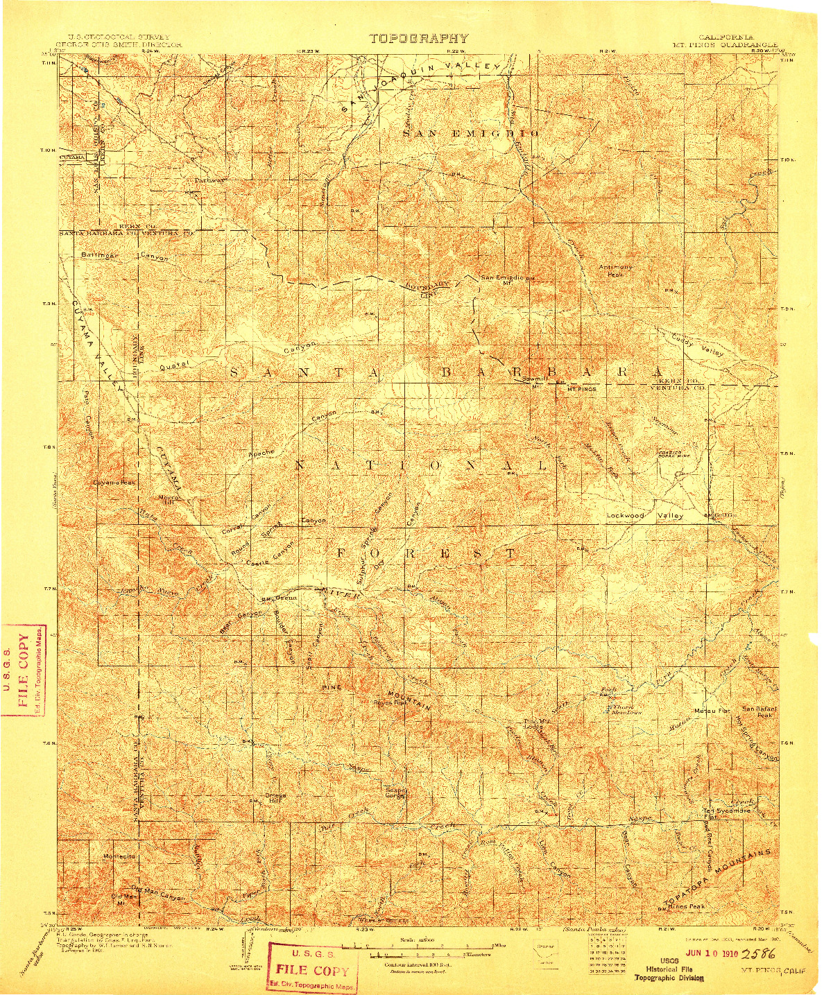 USGS 1:125000-SCALE QUADRANGLE FOR MT. PINOS, CA 1903