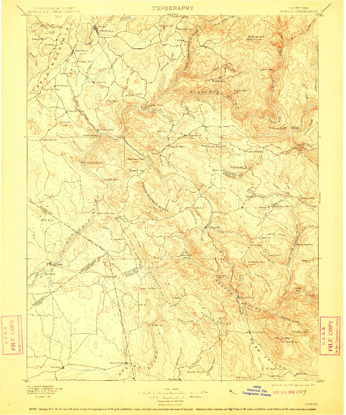 USGS 1:125000-SCALE QUADRANGLE FOR SONORA, CA 1897