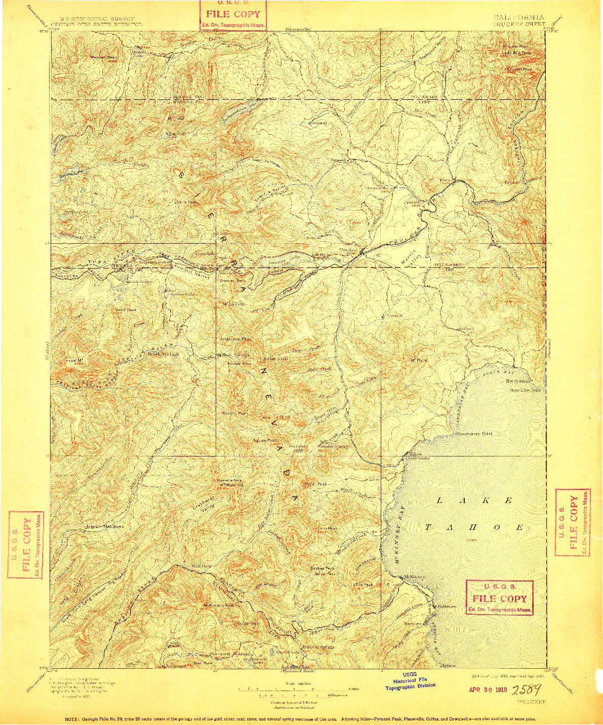 USGS 1:125000-SCALE QUADRANGLE FOR TRUCKEE, CA 1895