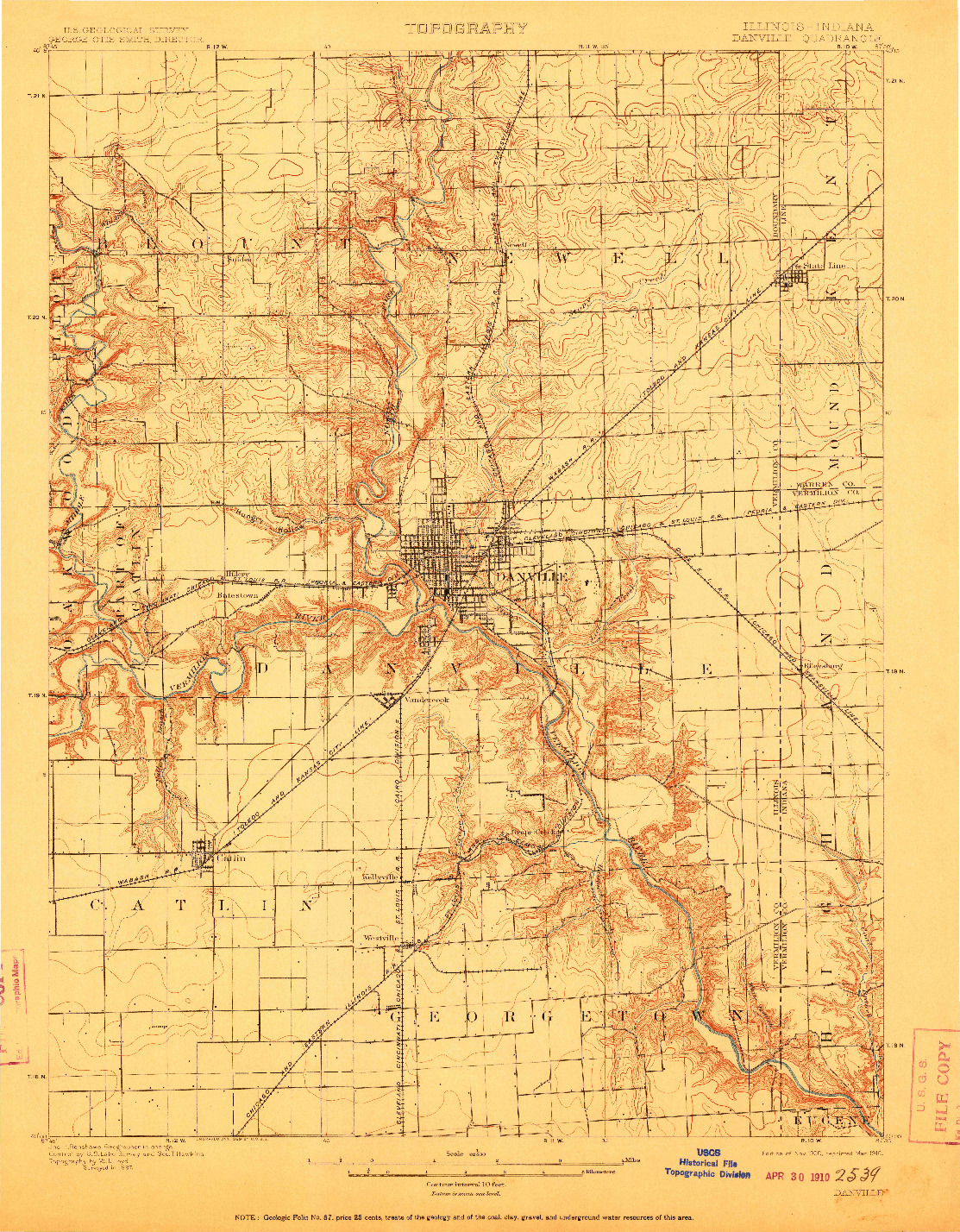 USGS 1:62500-SCALE QUADRANGLE FOR DANVILLE, IL 1900