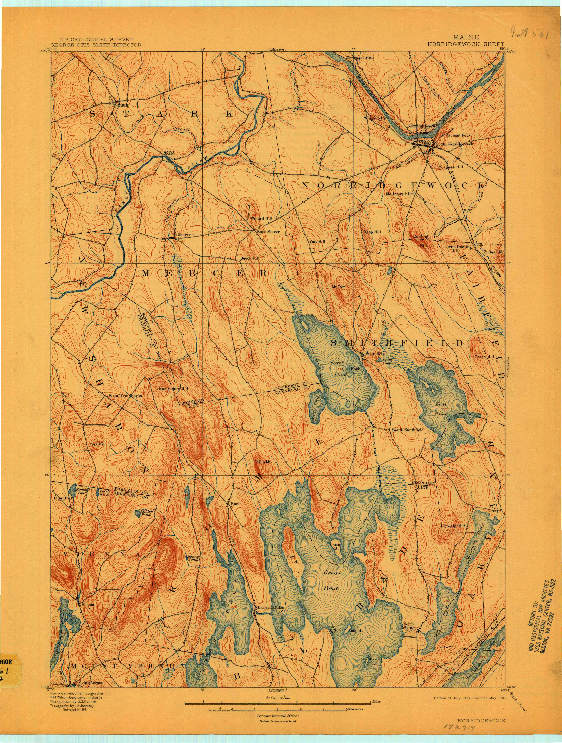 USGS 1:62500-SCALE QUADRANGLE FOR NORRIDGEWOCK, ME 1898