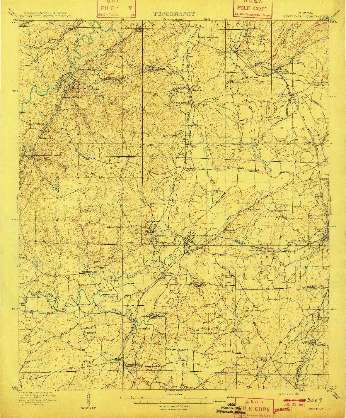 USGS 1:62500-SCALE QUADRANGLE FOR MONTEVALLO, AL 1910