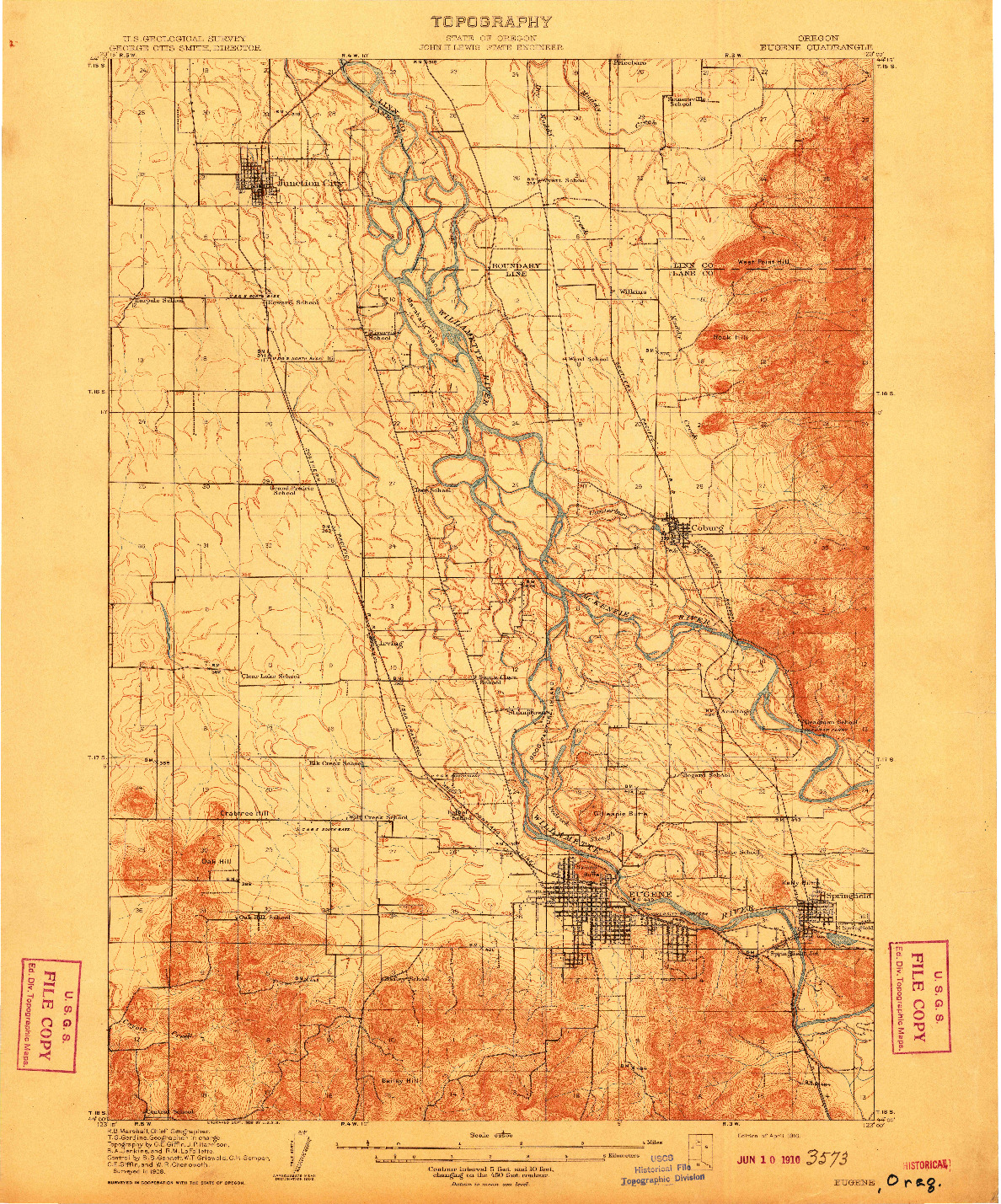 USGS 1:62500-SCALE QUADRANGLE FOR EUGENE, OR 1910