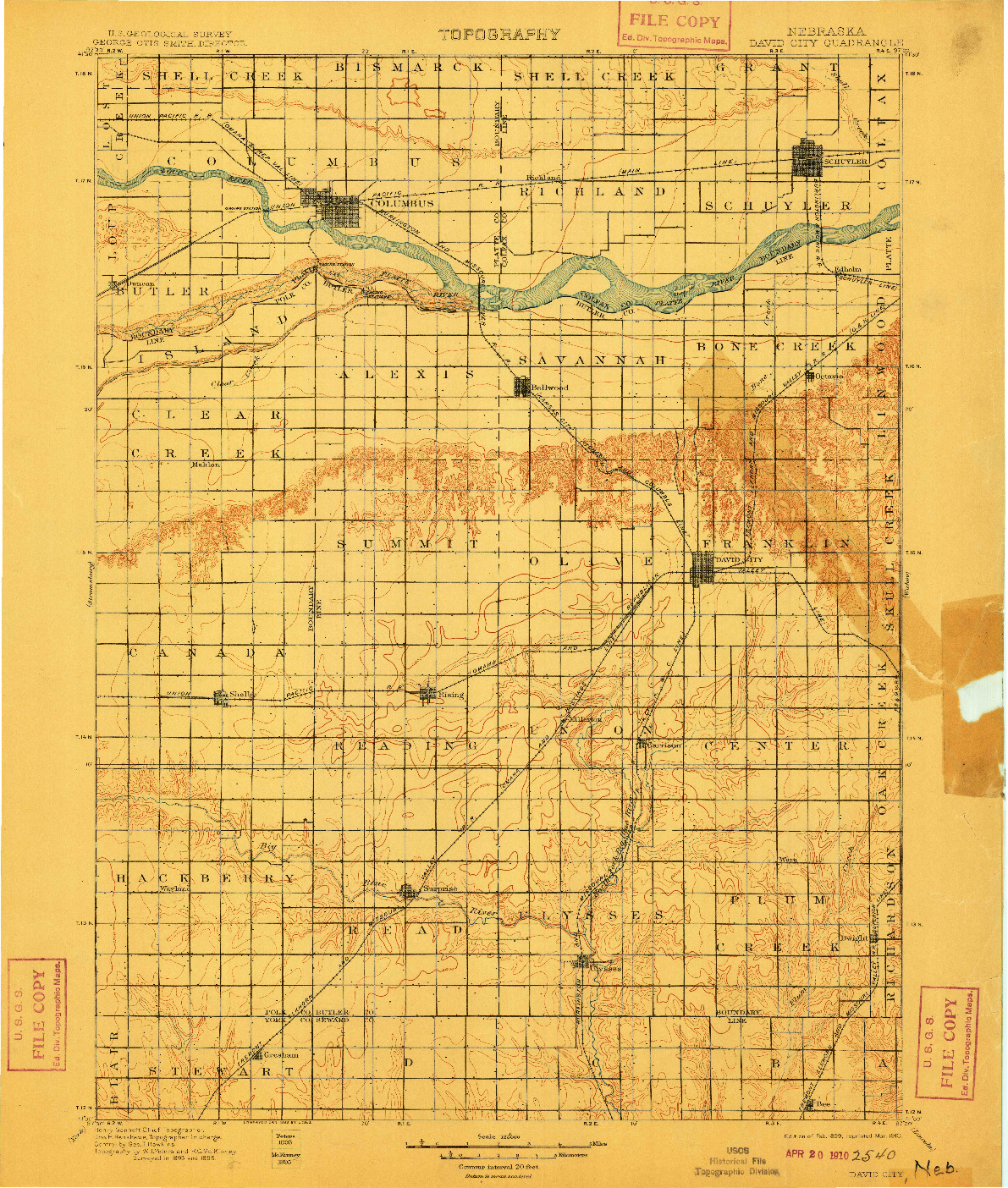 USGS 1:125000-SCALE QUADRANGLE FOR DAVID CITY, NE 1899