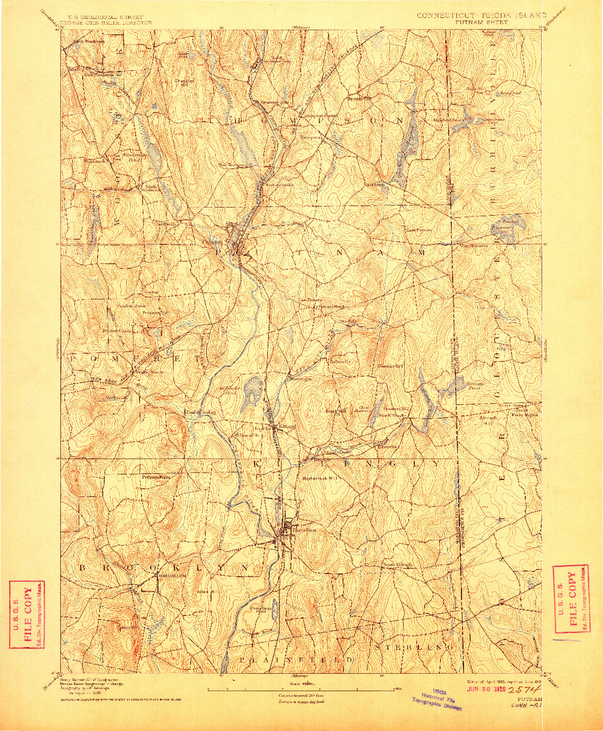 USGS 1:62500-SCALE QUADRANGLE FOR PUTNAM, CT 1893